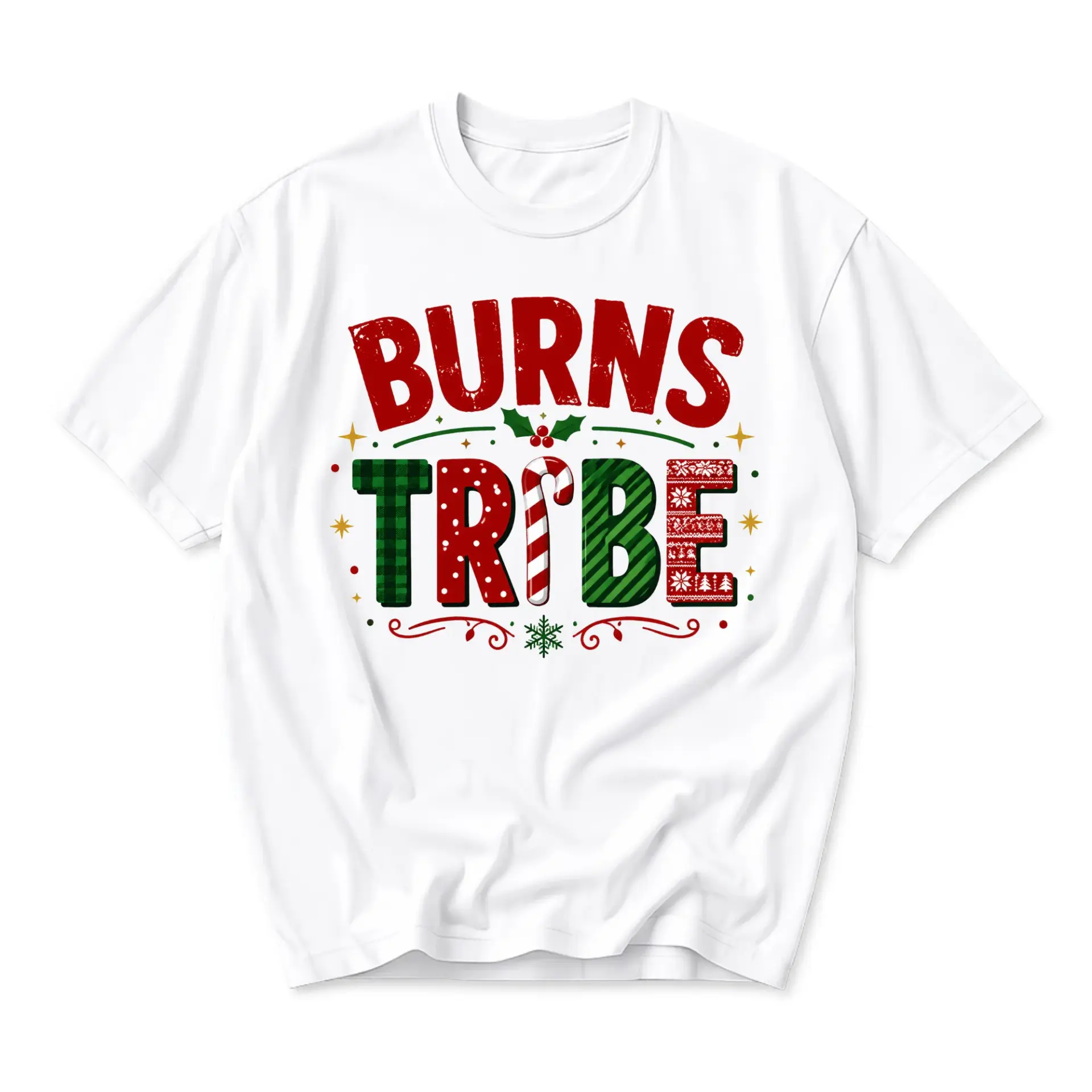 Graphic Tee Burns Tribe Christmas Holiday Shirt Festive Winter Unisex Casual Crew Neck Apparel White Short Sleeve