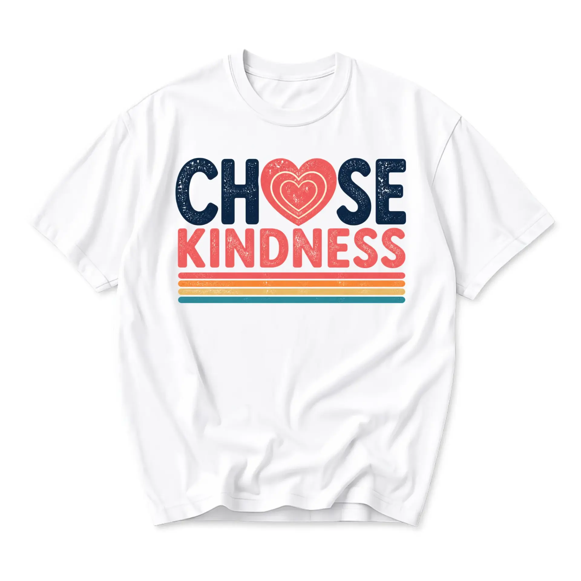 Graphic Tee Choose Kindness Retro Heart Design Unisex Casual Everyday Crew Neck Short Sleeve Soft Cotton Blend Shirt