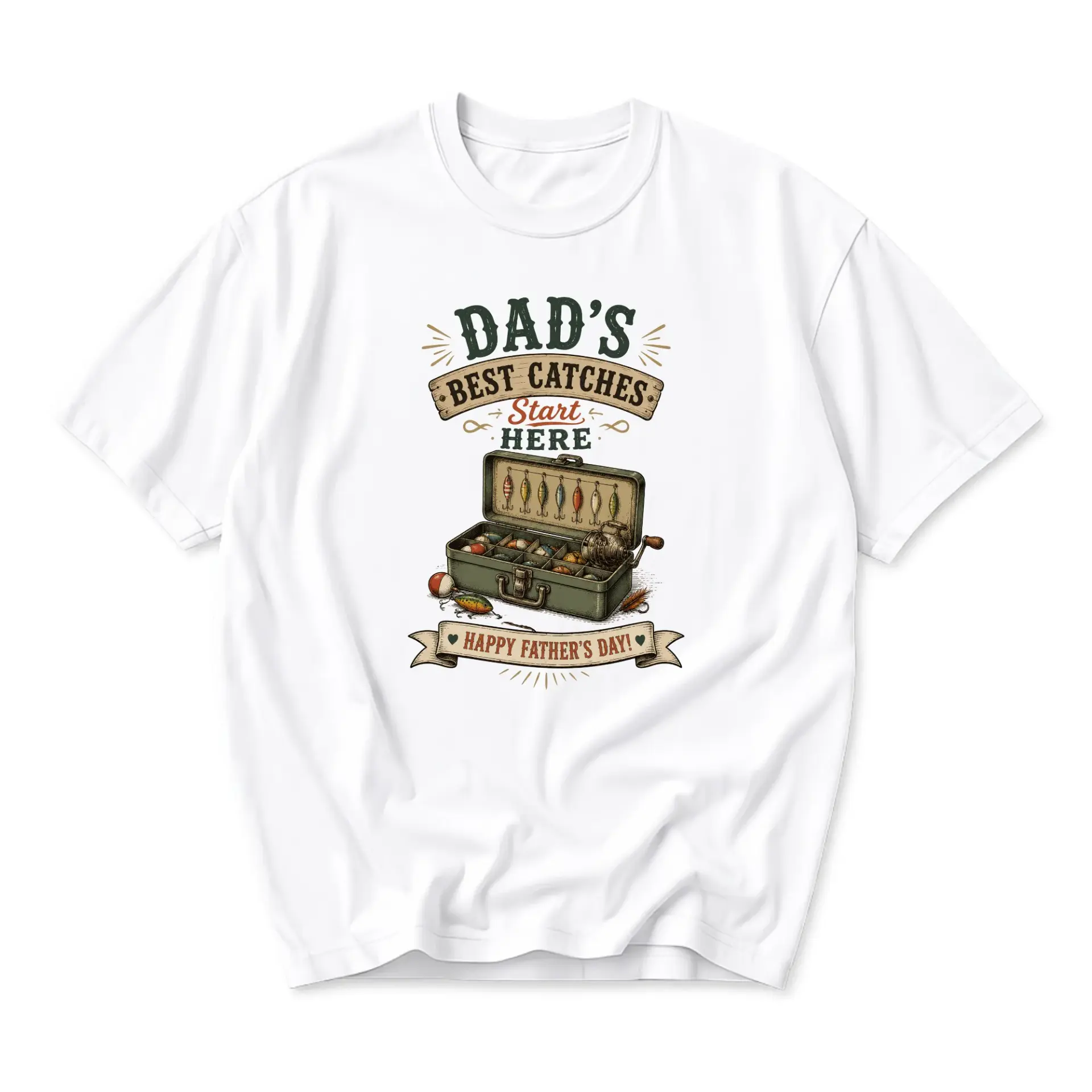 Graphic Tee Dad's Best Catches Start Here Fishing Tackle Box Print Unisex Cotton Crew Neck Casual Everyday Shirt