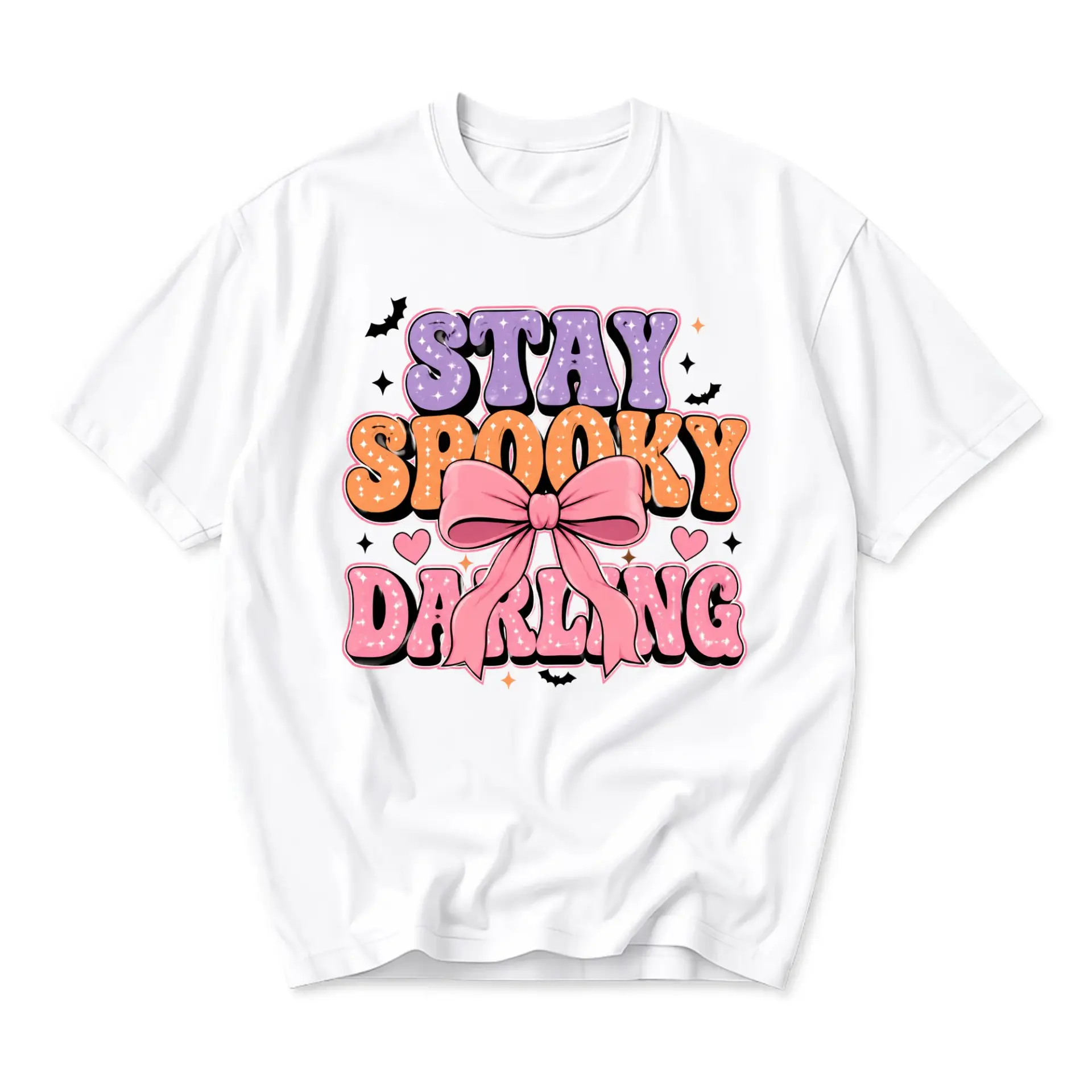 Graphic Tee Stay Spooky Darling Shirt Retro Halloween Ribbon Aesthetic Unisex Crew Neck Casual Cotton Blend Apparel