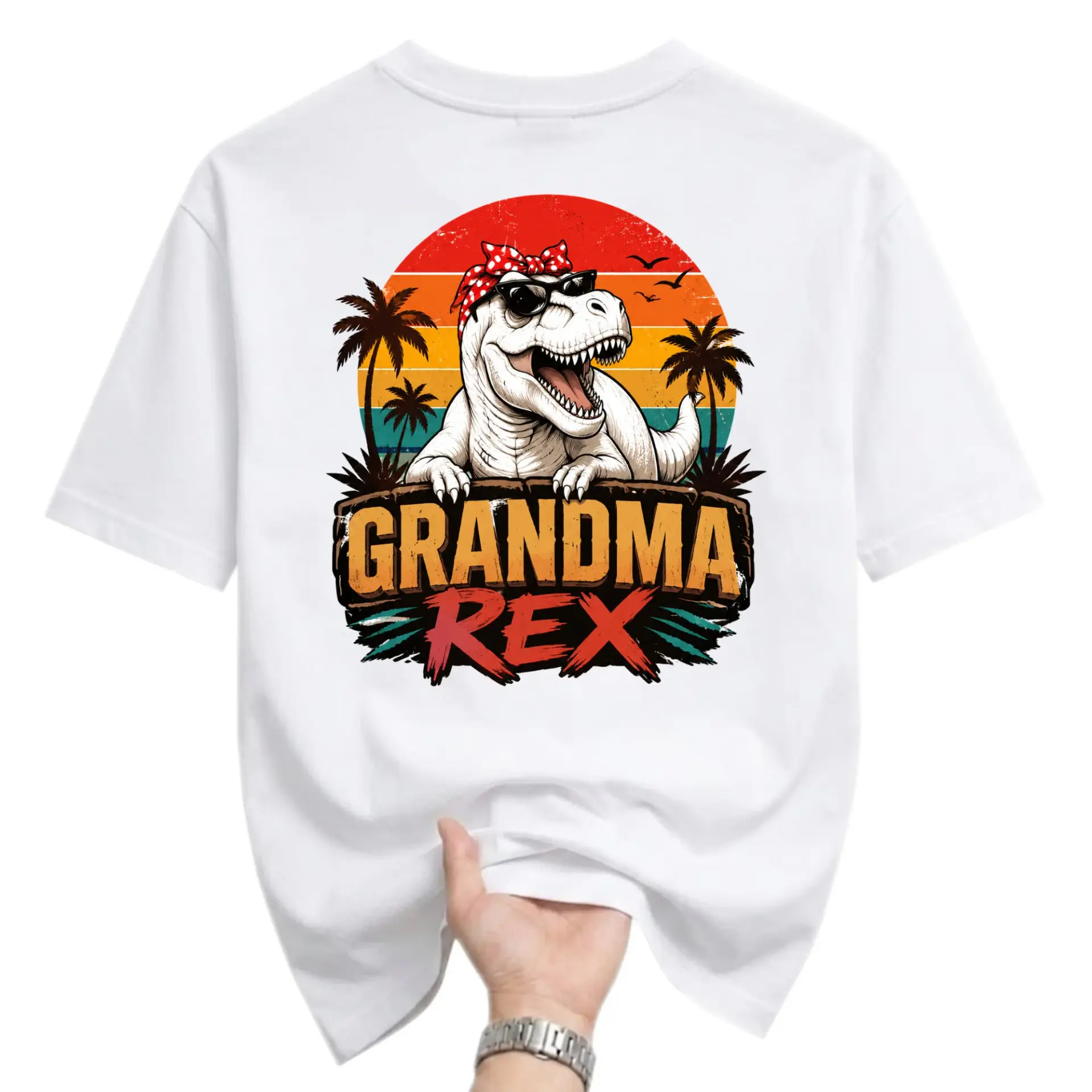 Graphic Tee Grandma Rex Retro Style Funny Dinosaur Shirt Casual Summer Apparel for Women Men Unisex Cotton Blend Top