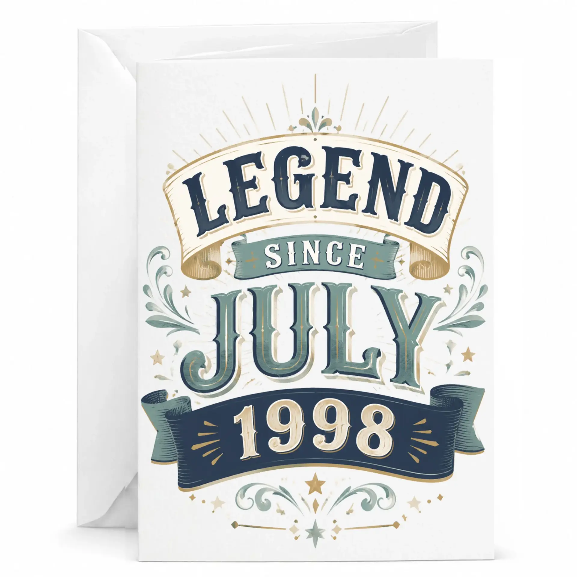 Greeting Card Legend Since July 1998 Vintage Style Birthday Card for Milestone Celebration and Anniversary Events
