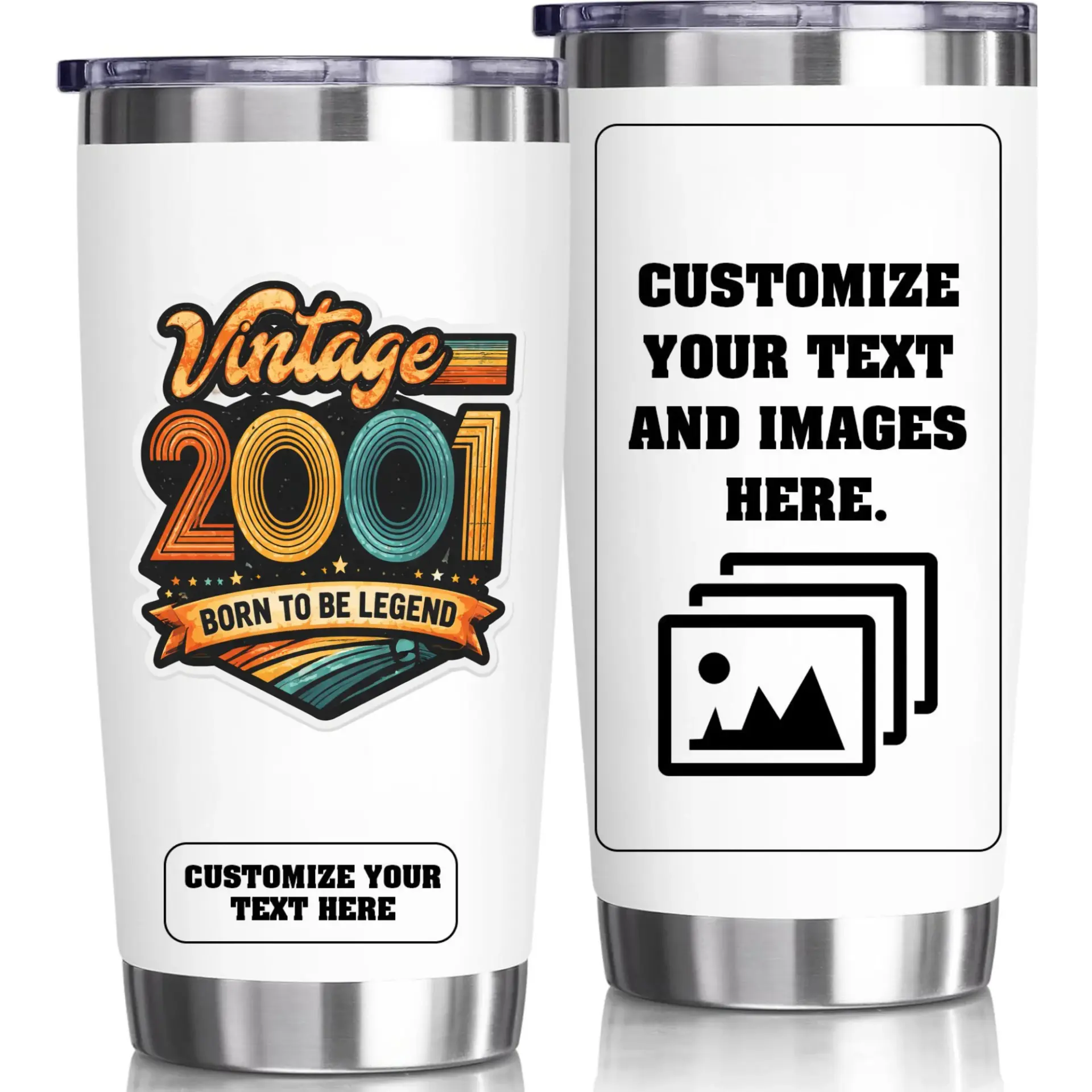 Stainless Steel Tumbler 20oz Custom Design Retro Vintage Style Birthday Gift Travel Mug with Splash Resistant Lid for Drinks