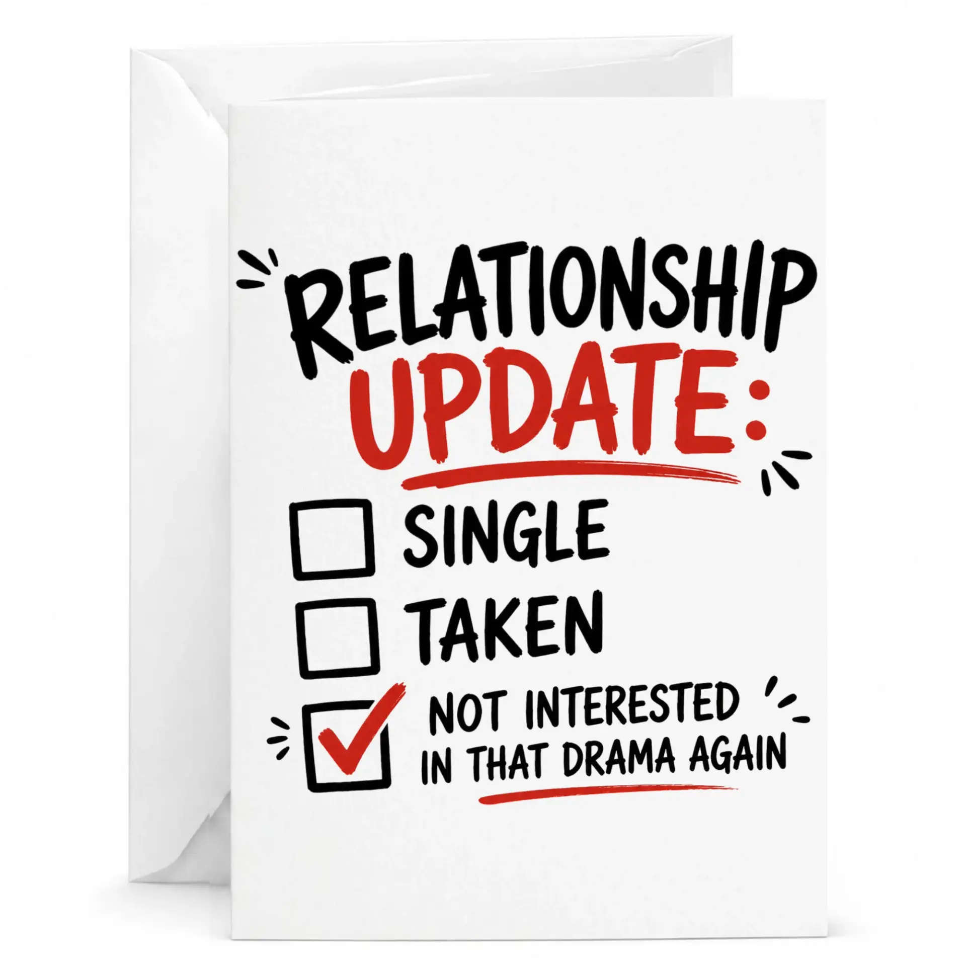 Funny Greeting Card Relationship Update Single Taken Not Interested in That Drama Again Sarcastic Humor Note