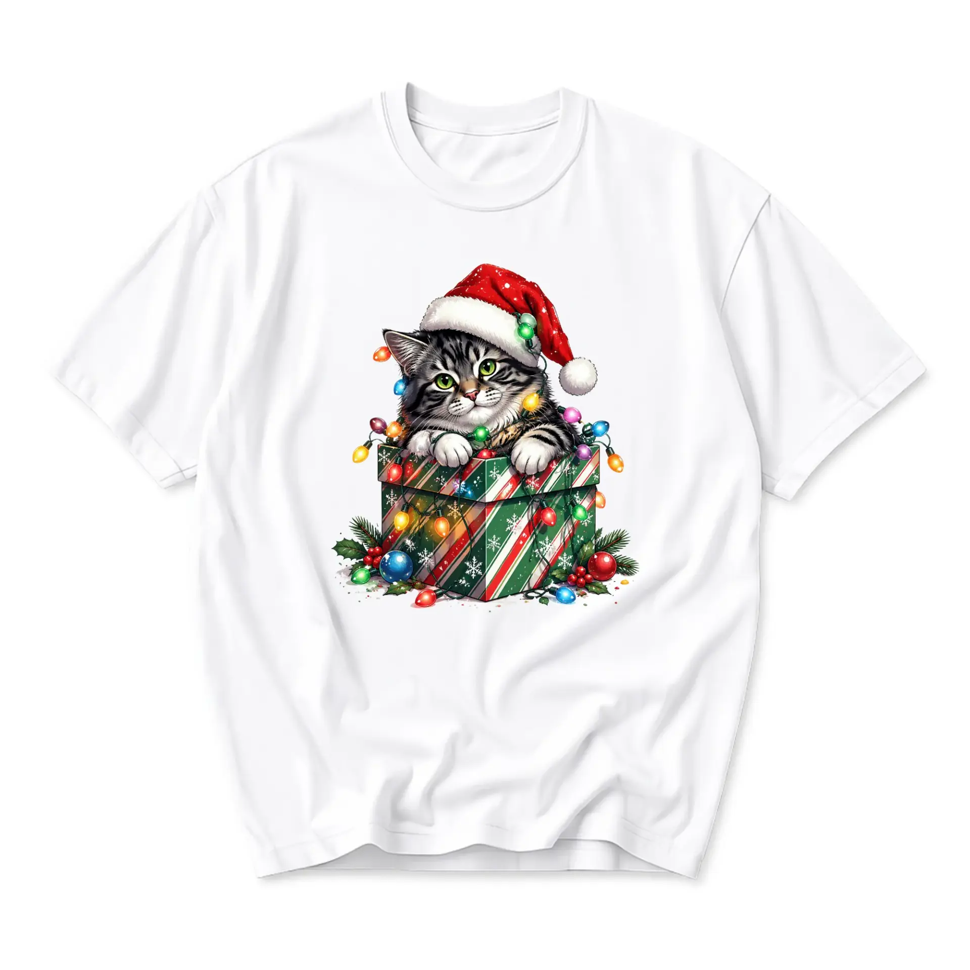 Graphic Tee Unisex Holiday Cat in Gift Box Shirt Cute Christmas Kitten