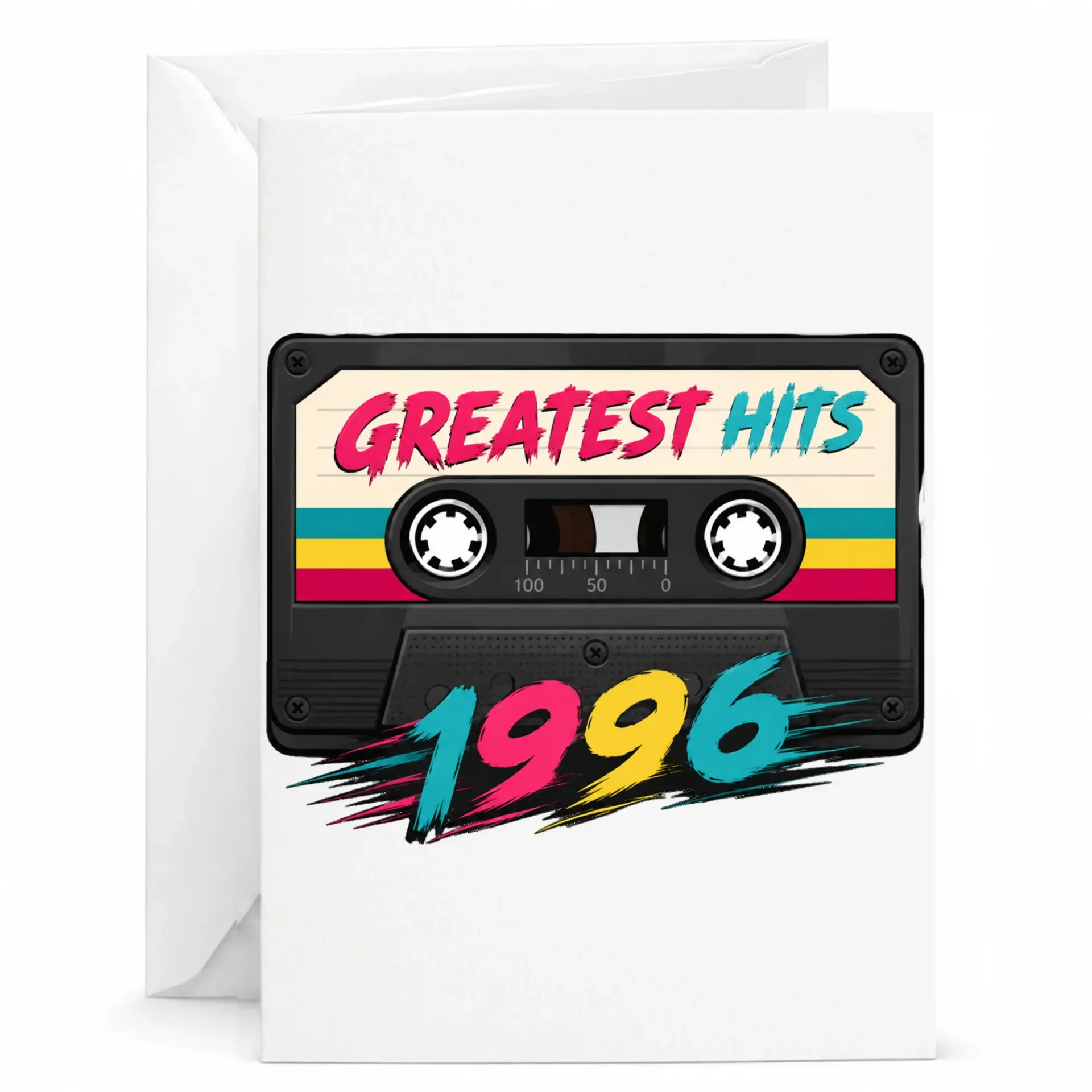 Birthday Card Greatest Hits 1996 Retro Cassette Tape Design Funny Vintage Music Nostalgia Greeting Card for Milestone Year