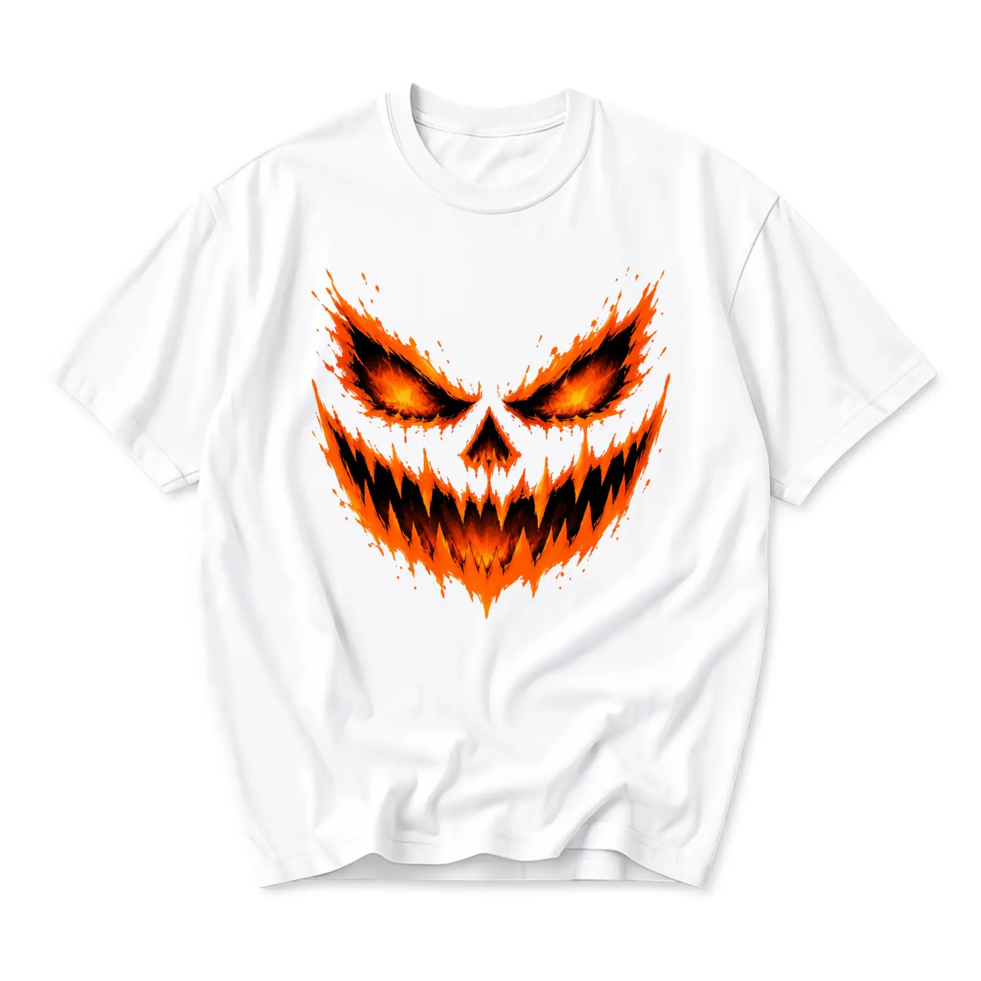 Graphic Tee Unisex Scary Jack O Lantern Face Print White Cotton Crew Neck Casual Short Sleeve Everyday Shirt
