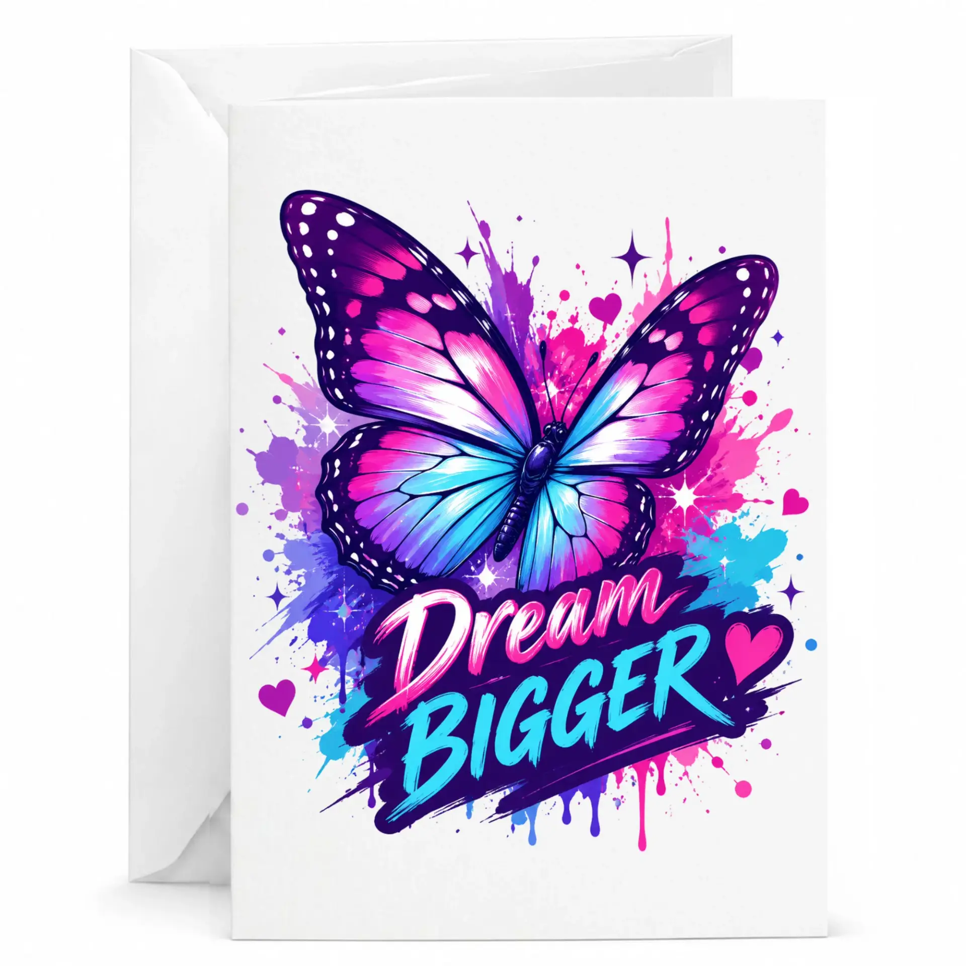 Dream Bigger Butterfly Greeting Card Inspirational Motivational Art Print with Matching White Envelope for Special Occasions
