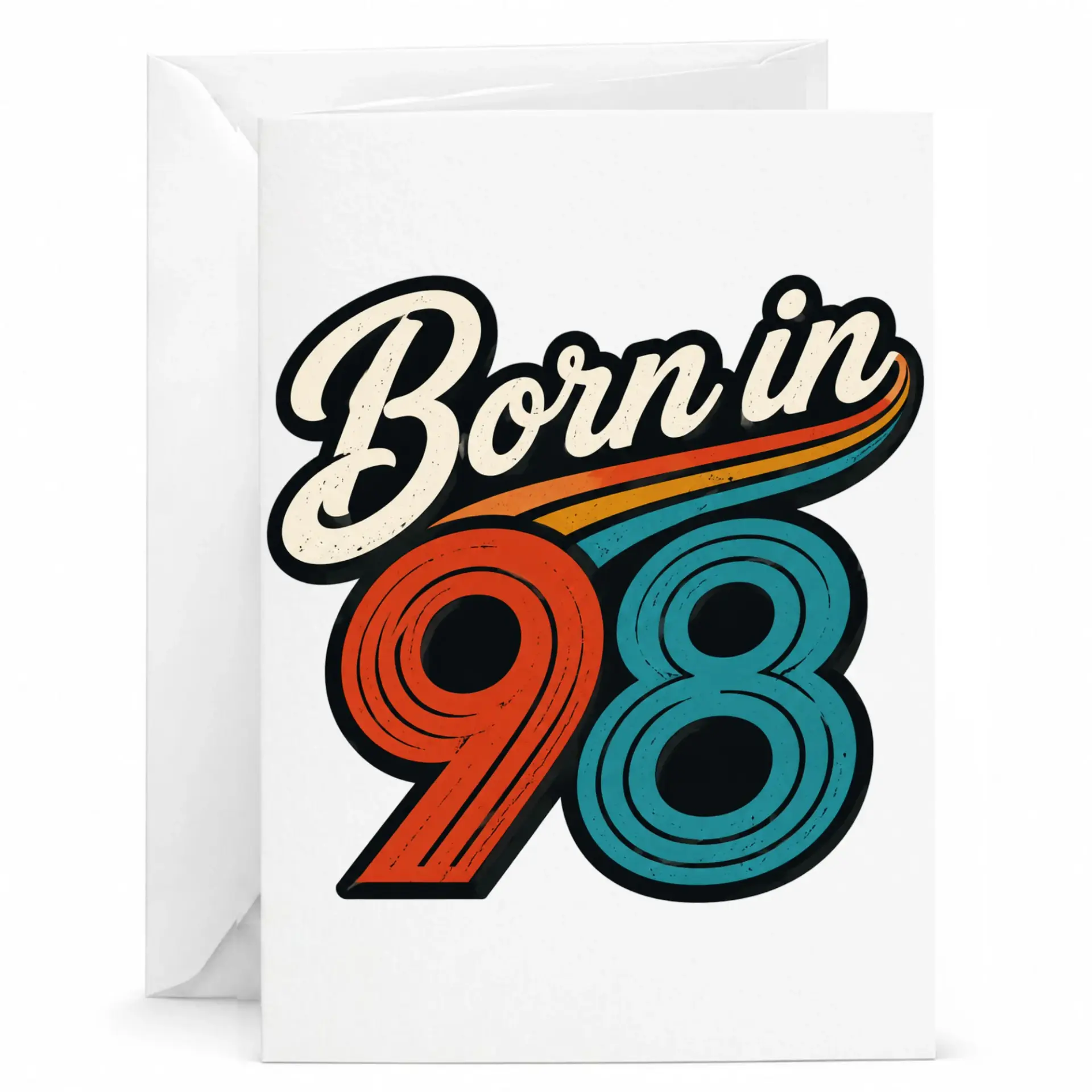 Birthday Greeting Card Born in 98 Vintage Style Retro 1998 Year Milestone Celebration Folded Stationery Note Card