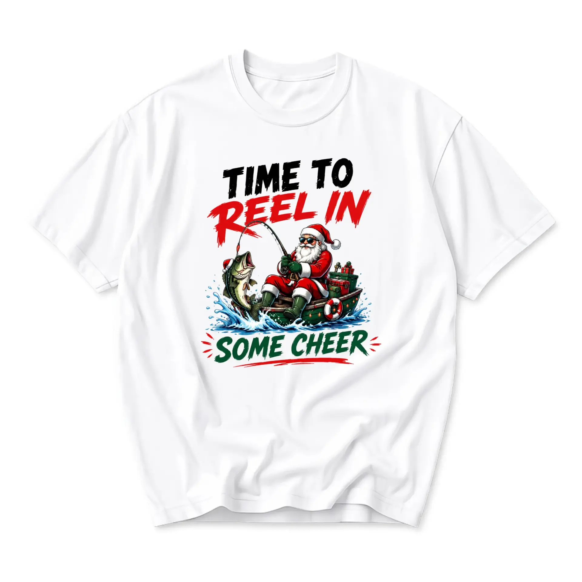 Funny Shirt Time to Reel in Some Cheer Santa Fishing Graphic Tee Holiday
