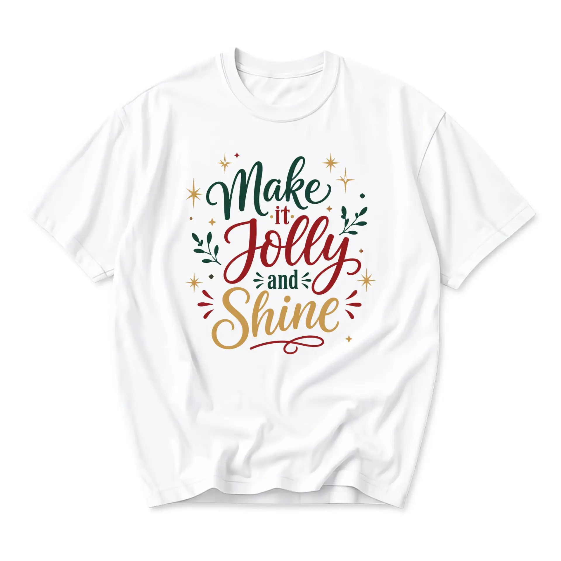 Graphic Tee Make It Jolly and Shine Holiday Design Unisex Crew Neck Soft Cotton Casual Everyday Apparel Summer Top