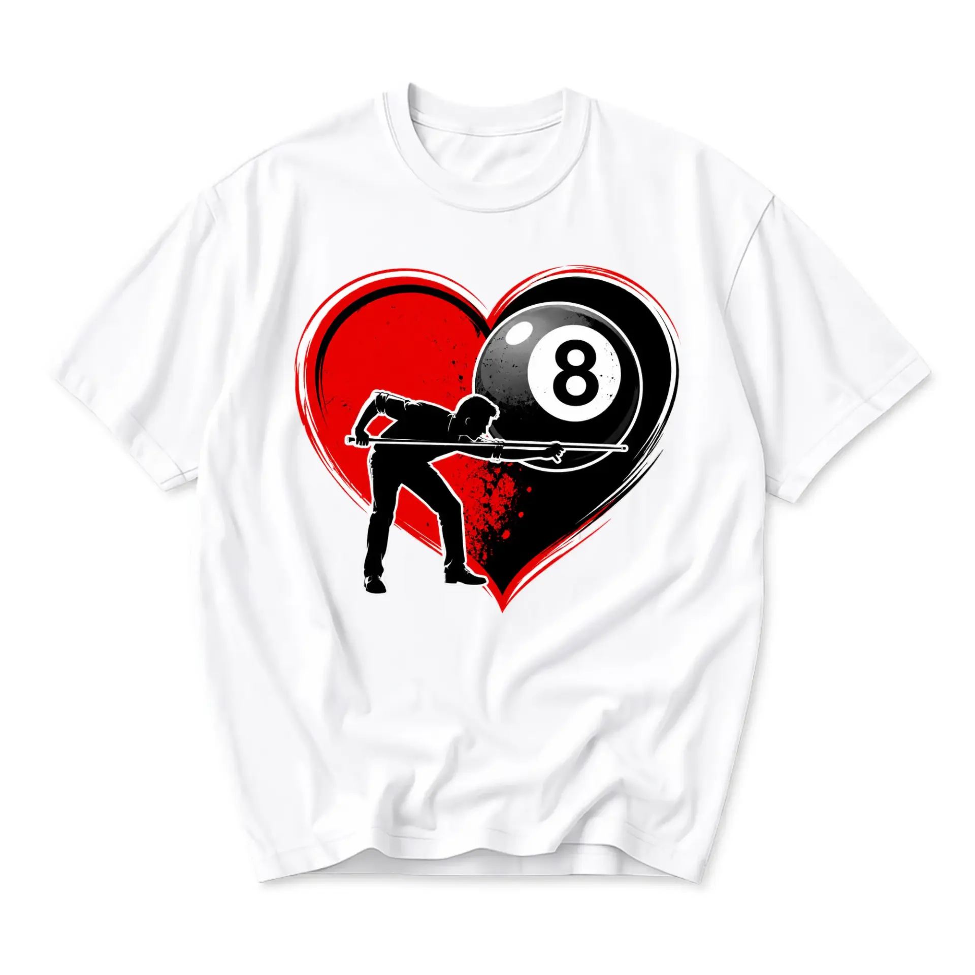 Graphic Tee Billiards Love Heart Unisex Crew Neck T-Shirt for Pool Players Casual Everyday Apparel Comfort Shirt