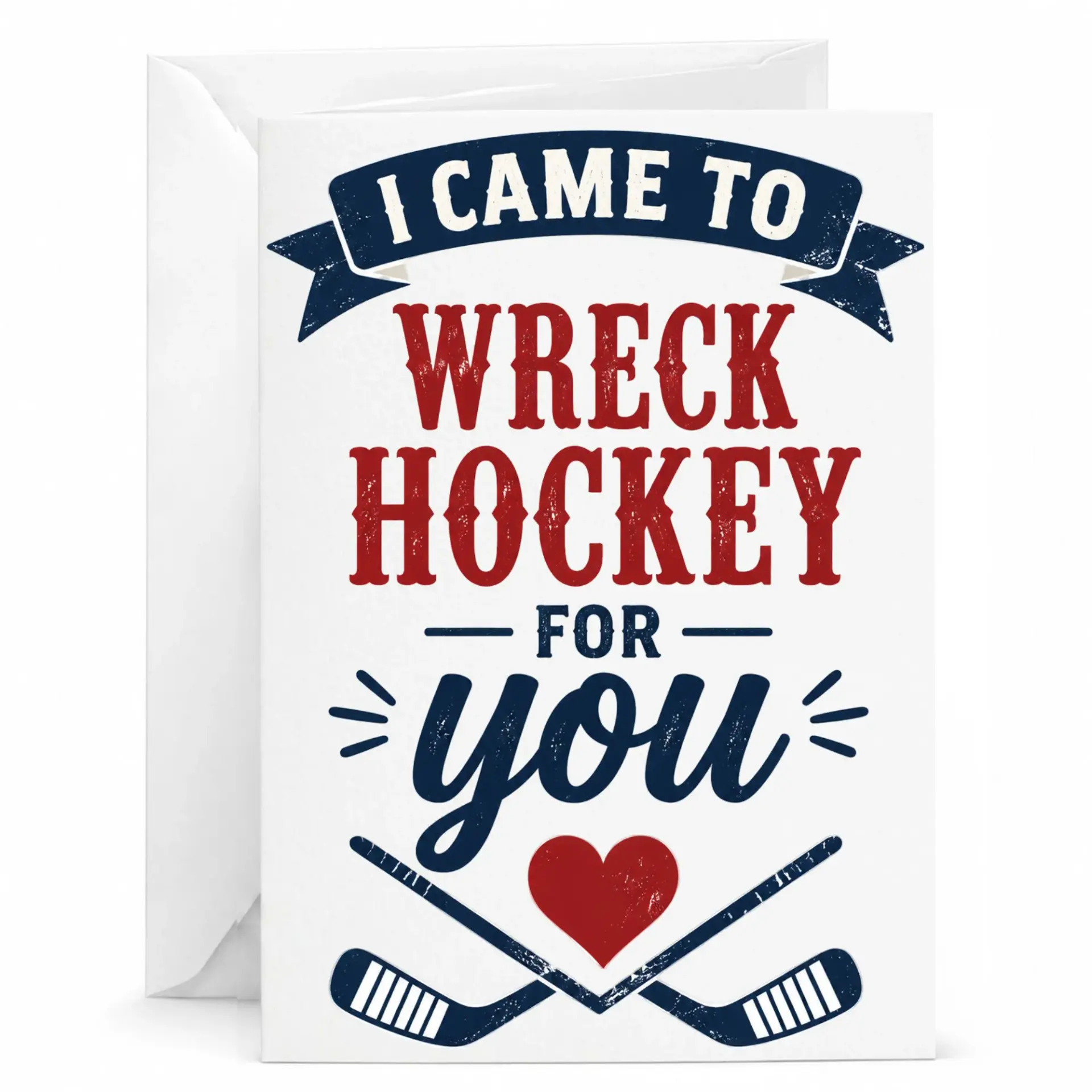 Funny Hockey Greeting Card for Sports Fans Wreck You Pun Design Heavyweight Stationery Players