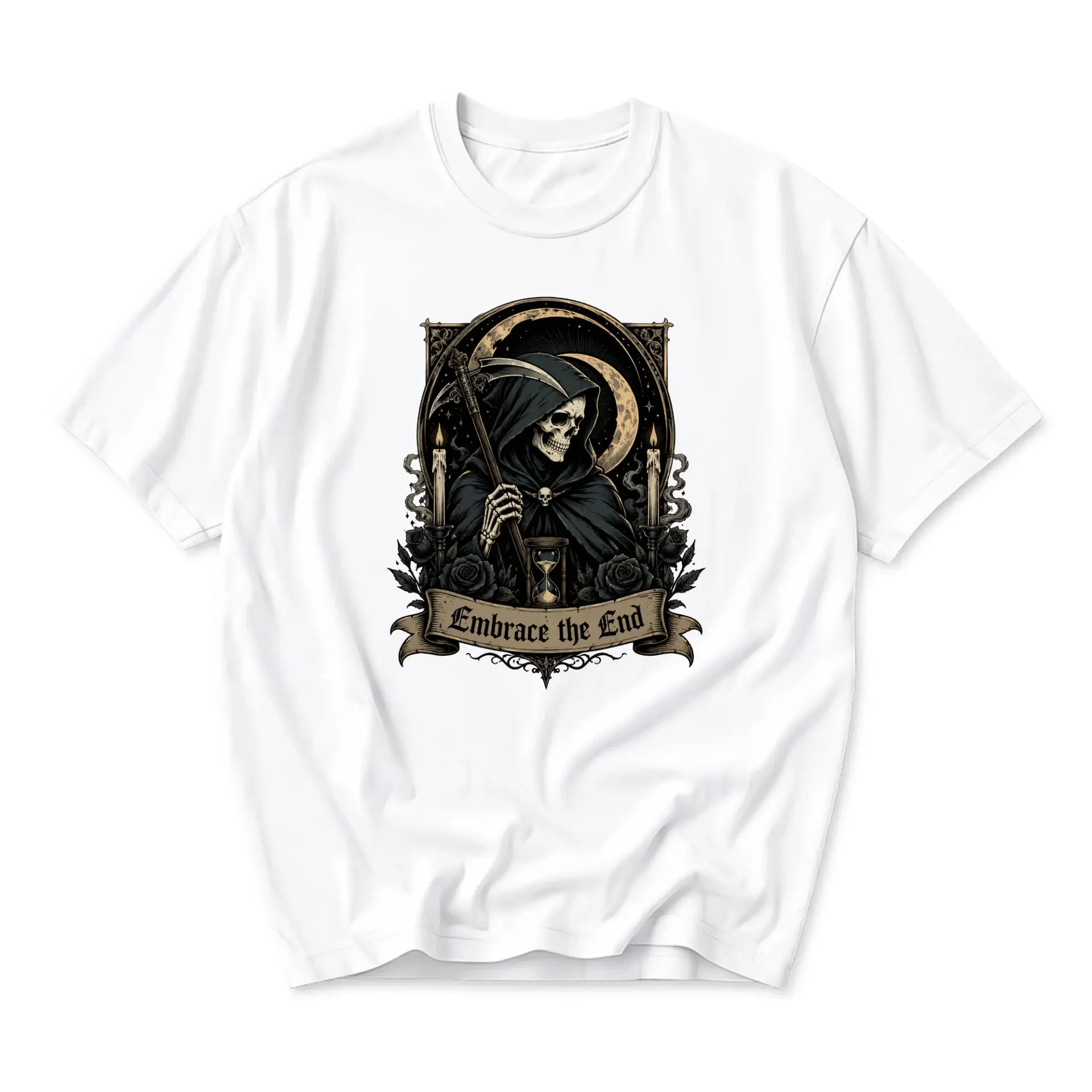 Graphic Tee Embrace the End Reaper Art Unisex Crew Neck T-Shirt Dark Aesthetic Cotton Casual Everyday Apparel