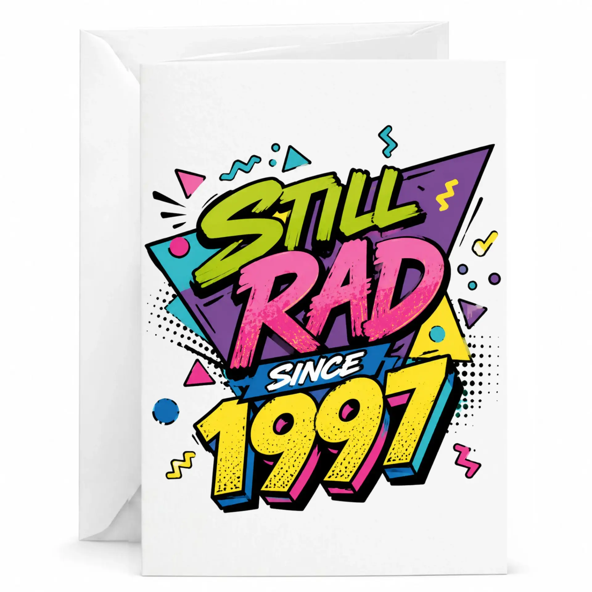 Funny Birthday Card Still Rad Since 1997 Retro 90s Vibe Greeting Card with Matching White Envelope for Milestone Birthdays