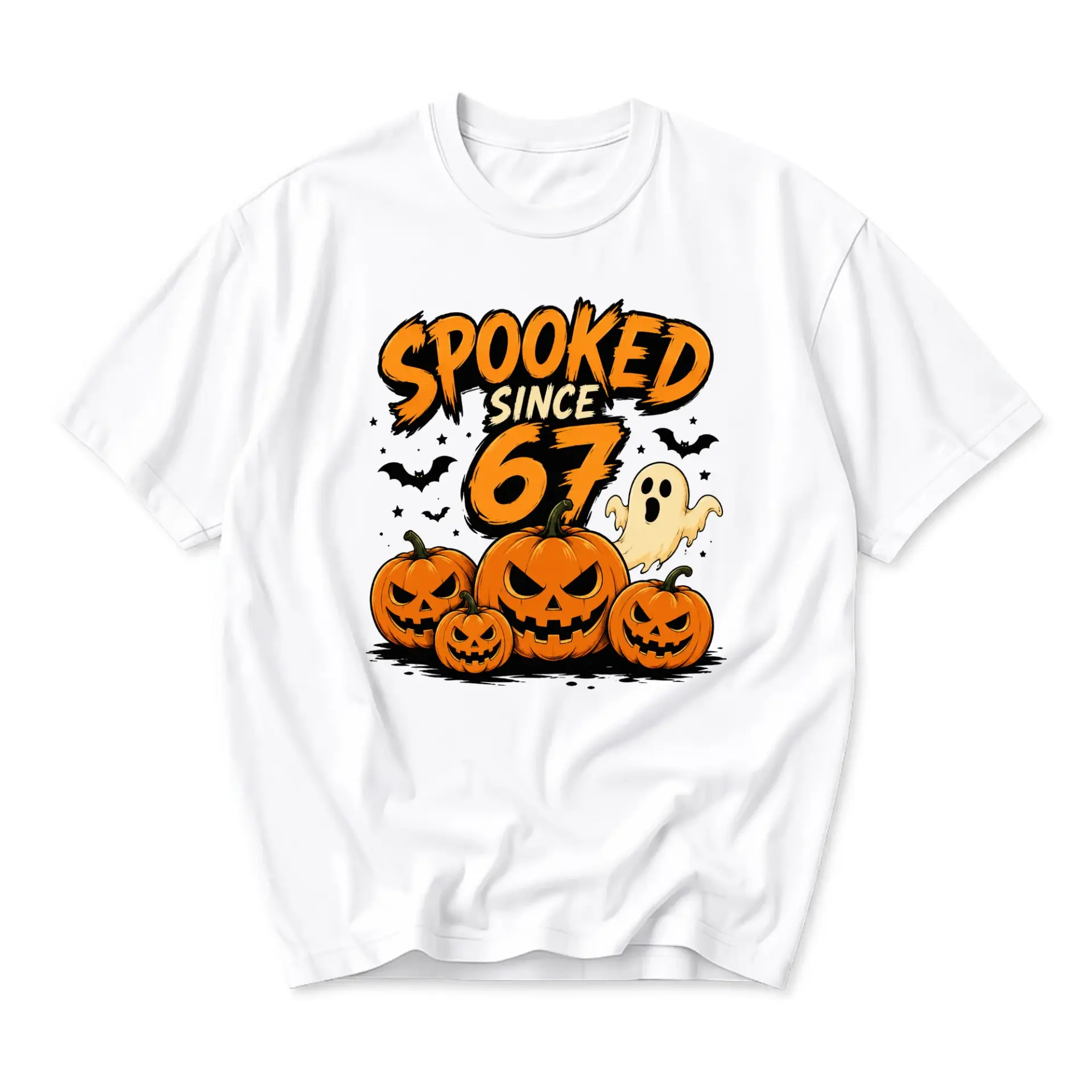Funny Shirt Spooked Since 67 Halloween Graphic Tee Unisex Crew Neck Casual Cotton Blend Top for Birthday Gift