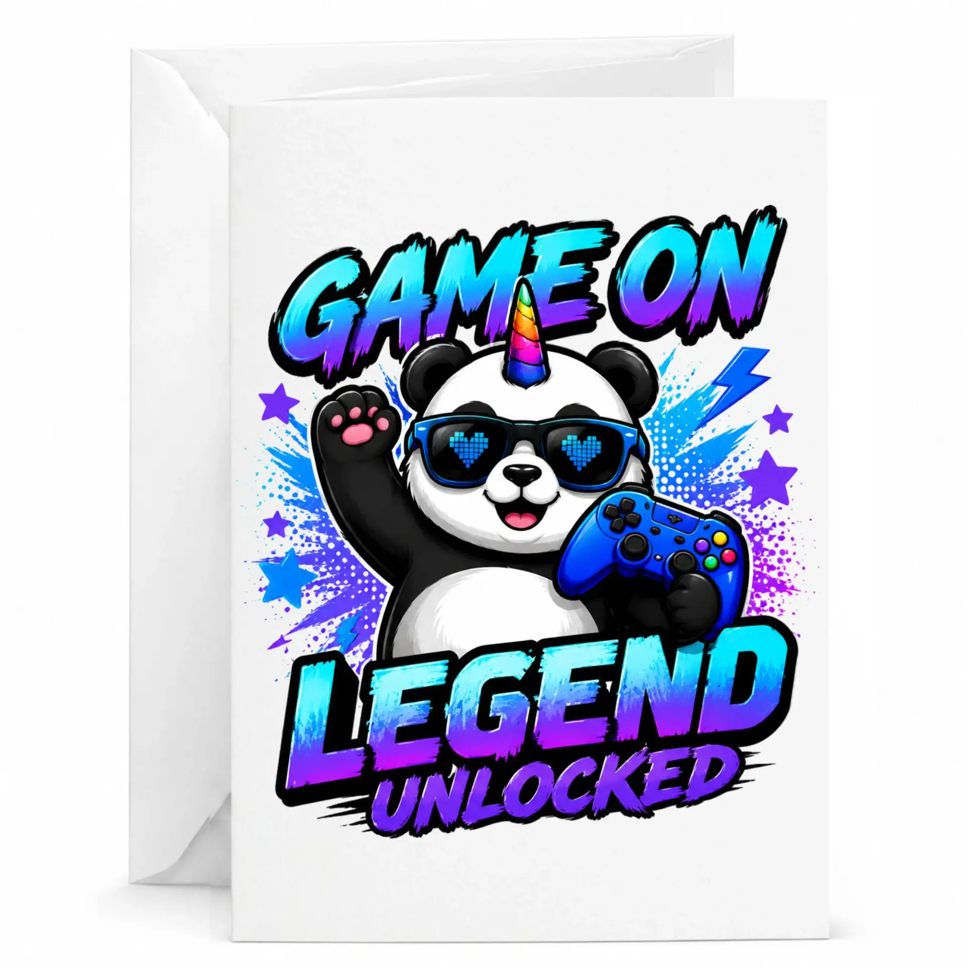 Funny Gaming Panda Greeting Card for Birthday Milestone Gamer Gift for Video Game Lovers and Enthusiasts