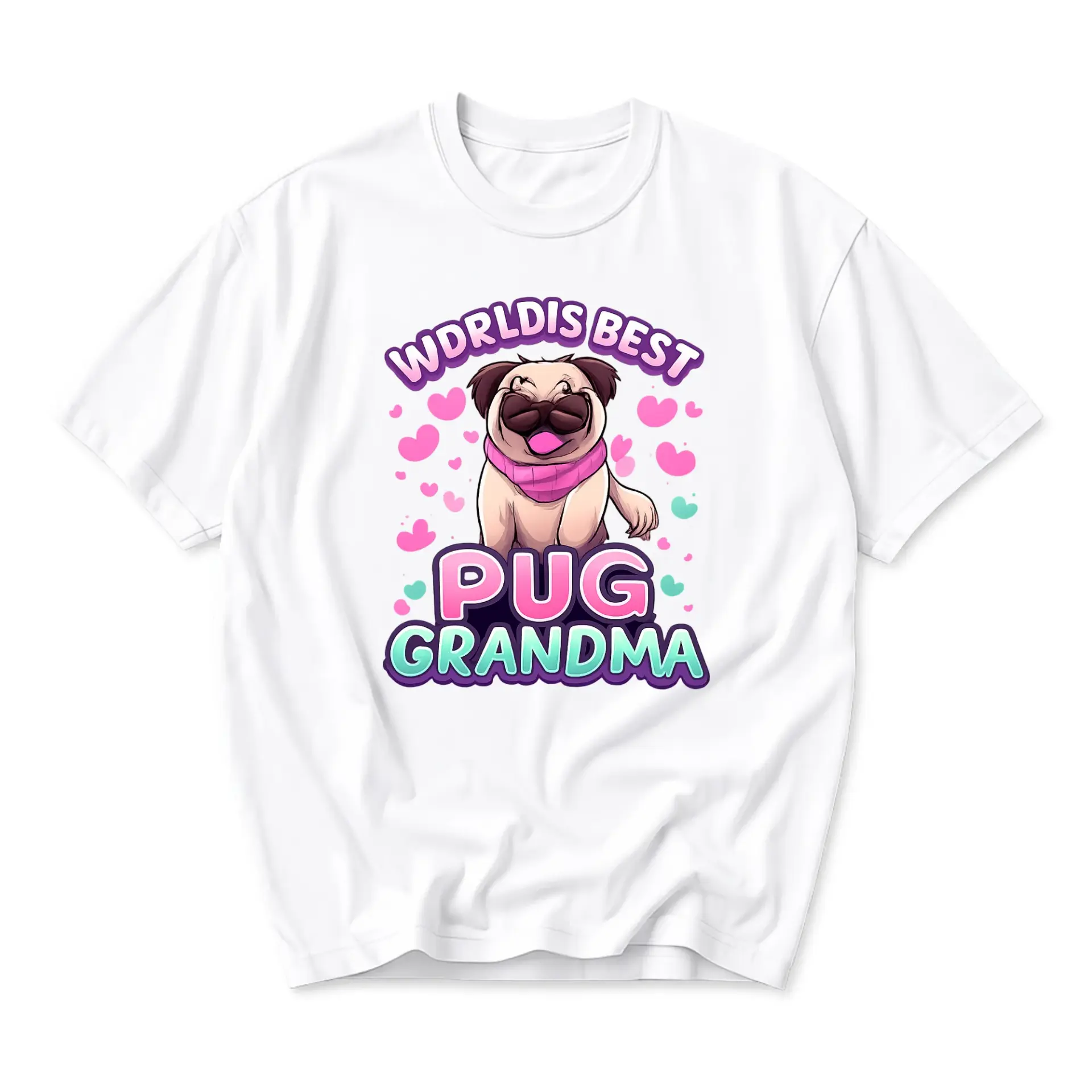 Funny Shirt Worldis Best Pug Grandma Graphic Tee Casual Unisex Crew Neck Short Sleeve Cotton Blend Fashion Top White