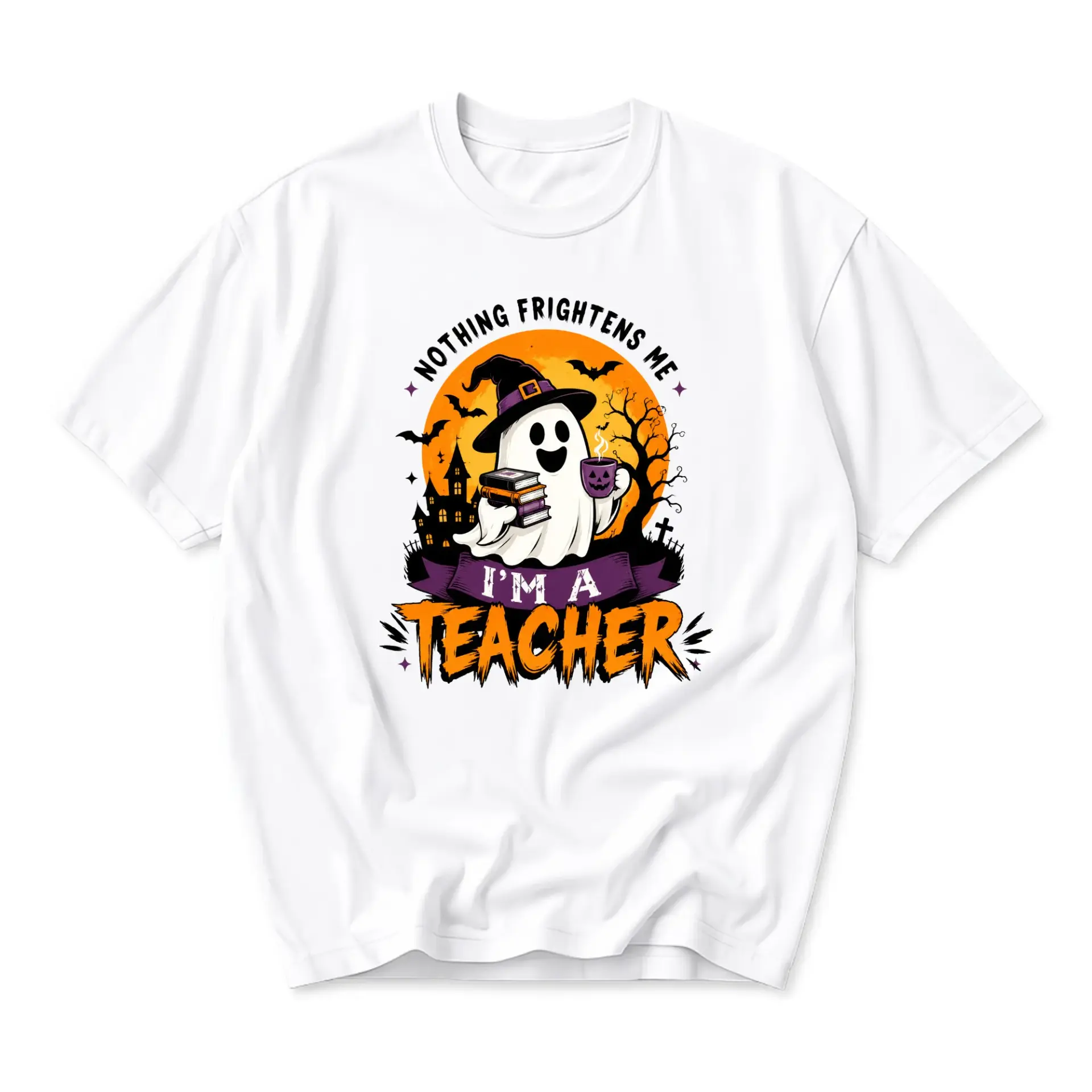 Funny Shirt Nothing Frightens Me I Am a Teacher Graphic Tee Unisex Casual Apparel for Educators Halloween Enthusiast