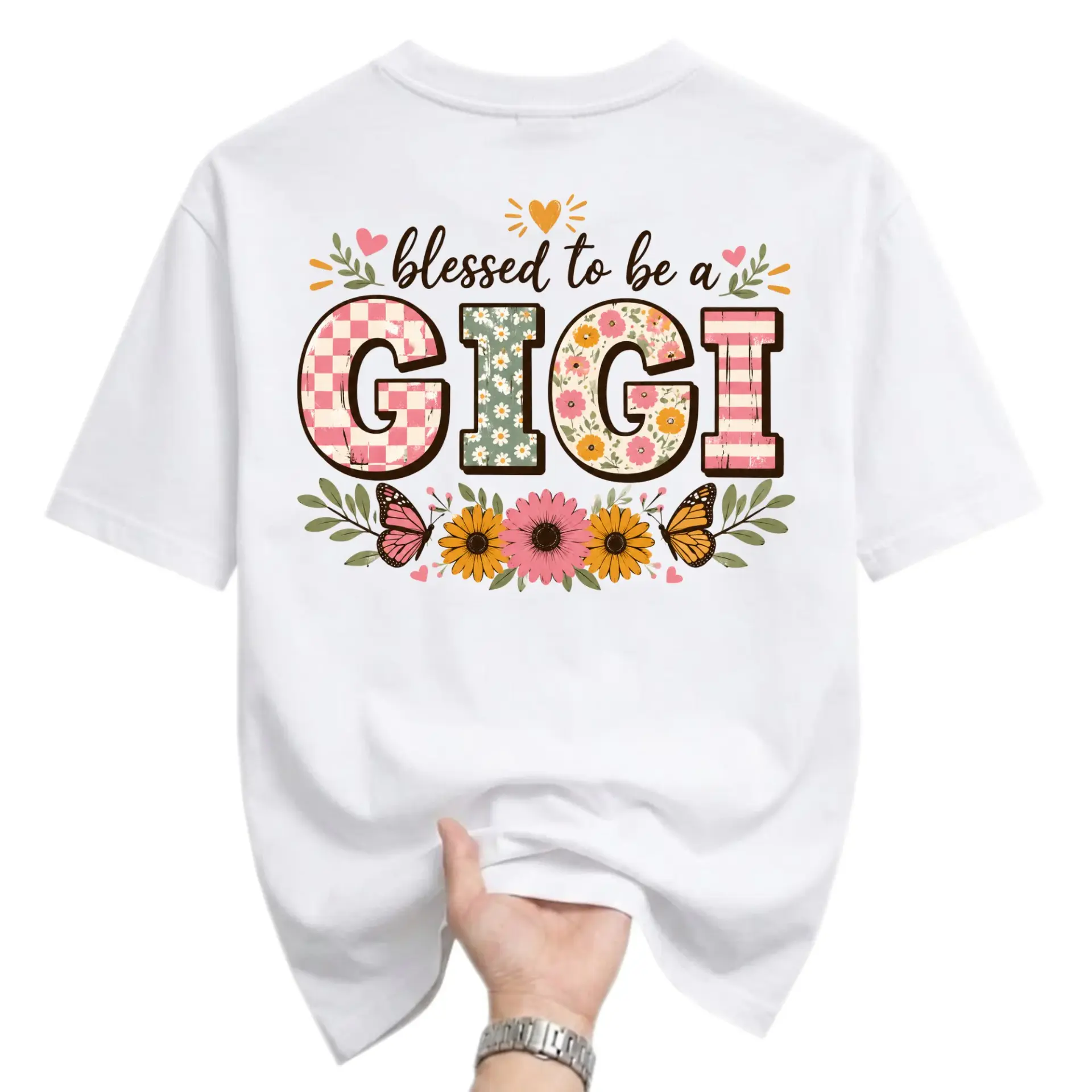 T-shirt Blessed to Be a Gigi Graphic Tee Floral Butterfly Print Unisex Crew Neck Casual Everyday Short Sleeve Top