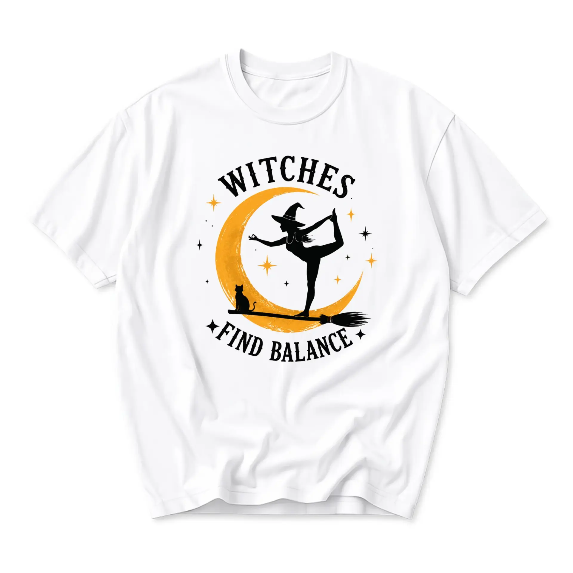 Graphic Tee Witches Find Balance Yoga Shirt Celestial Moon Witchcraft Apparel Spiritual Aesthetic Crew Neck T-Shirt