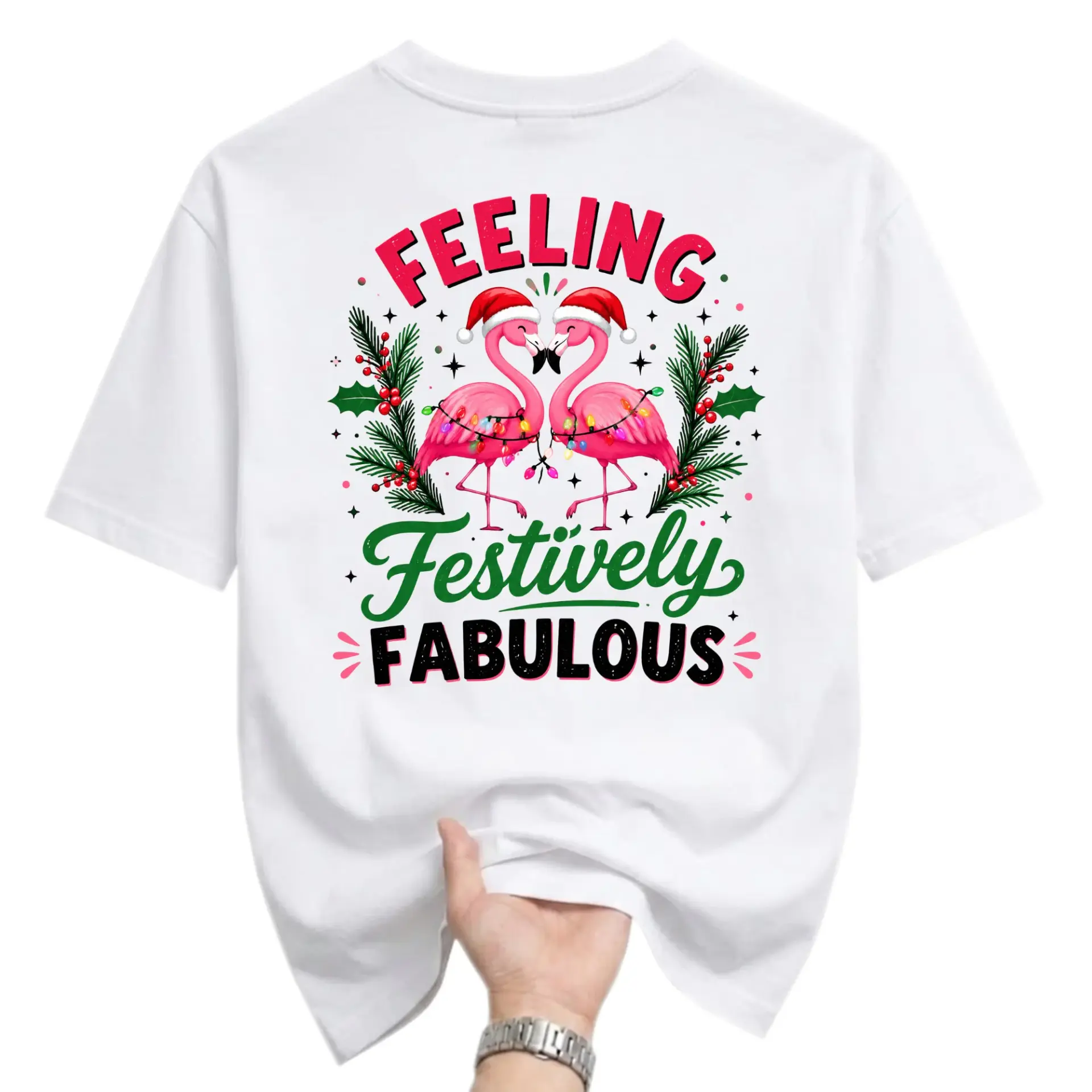 Graphic Tee Feeling Festively Fabulous Flamingo Christmas Unisex Shirt