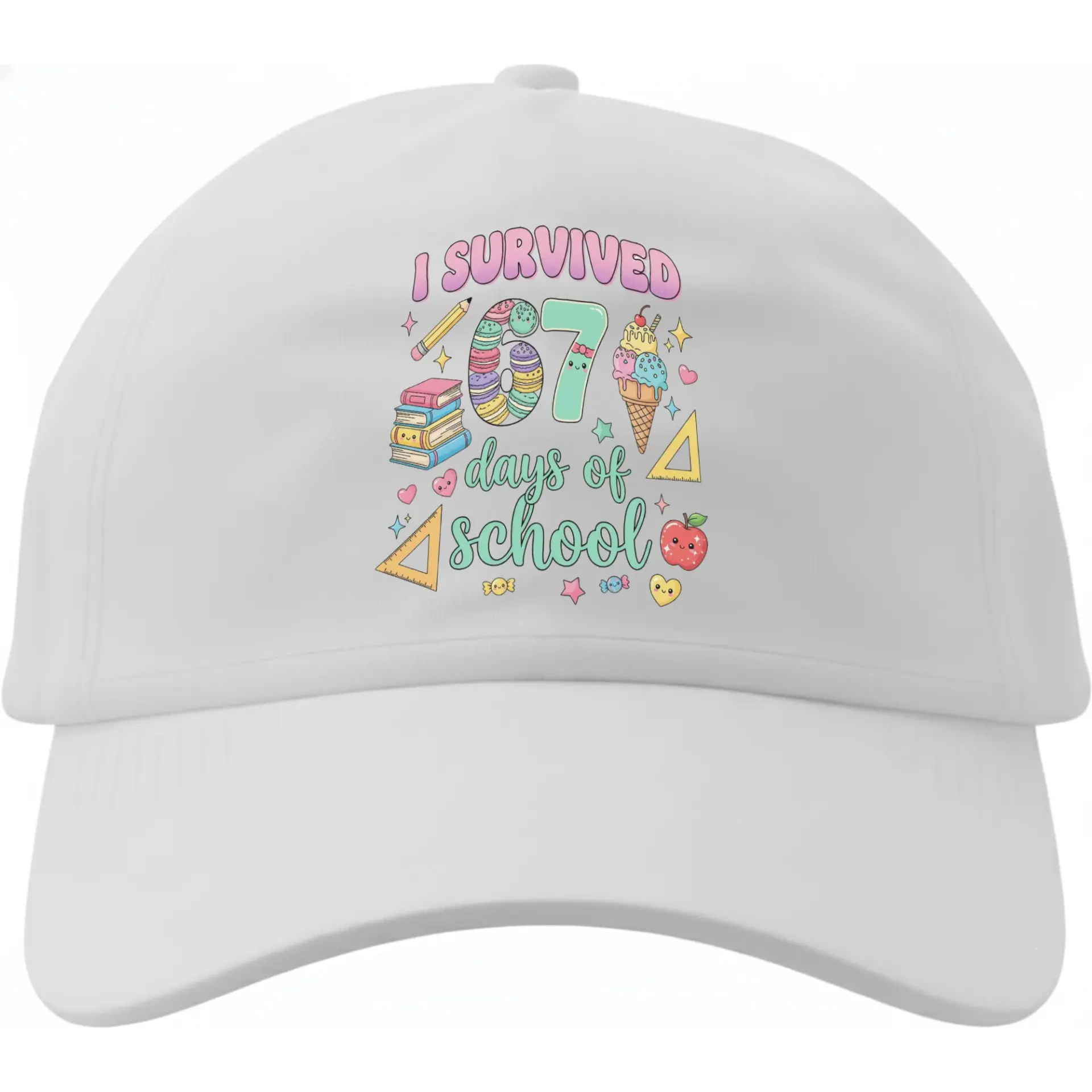 Dad Hat I Survived 67 Days of School Graphic Baseball Cap Comfortable Cotton Adjustable Low Profile Sun Protection
