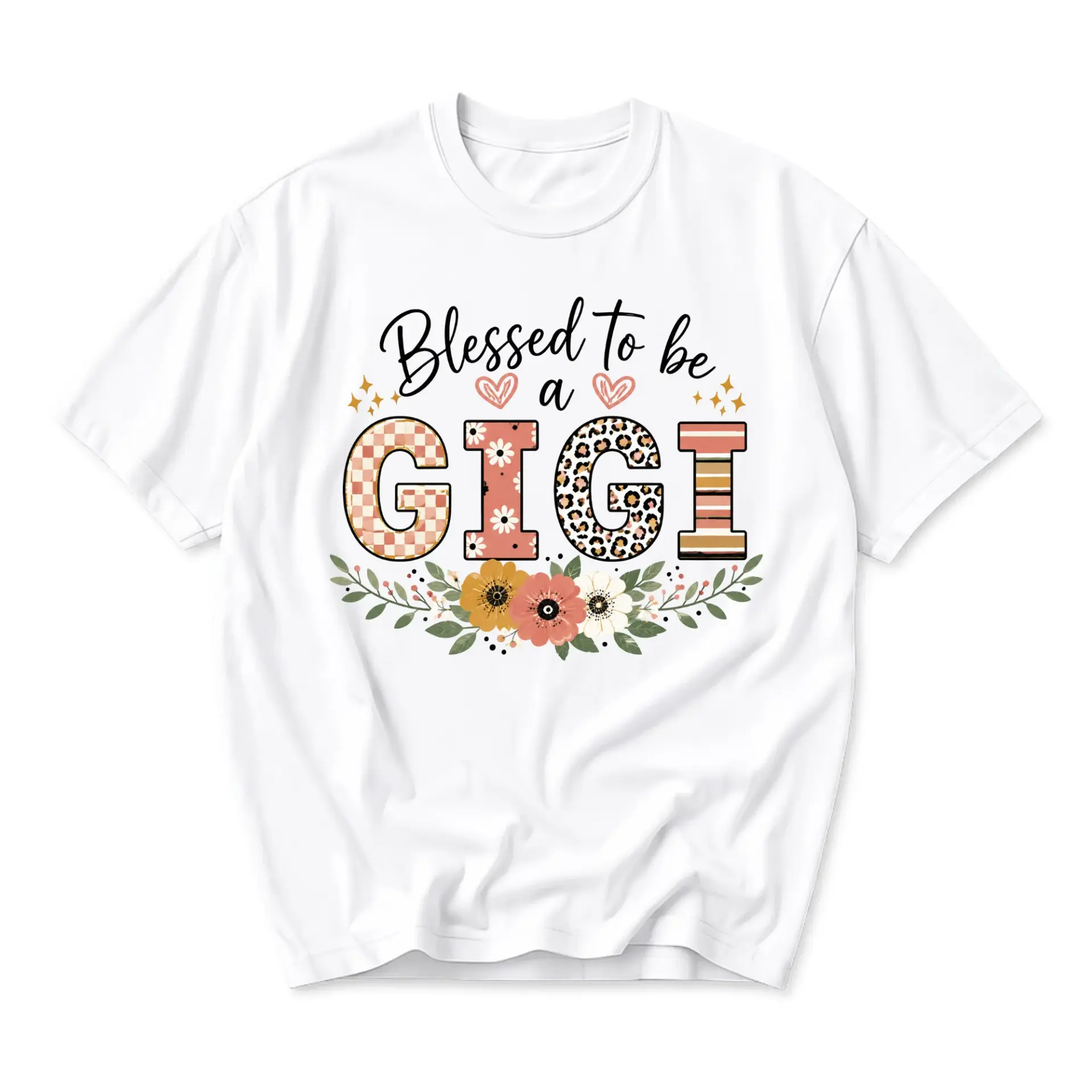 T-shirt Blessed to Be a Gigi Graphic Tee Floral Print Cute Unisex Crew Neck Casual Everyday Apparel
