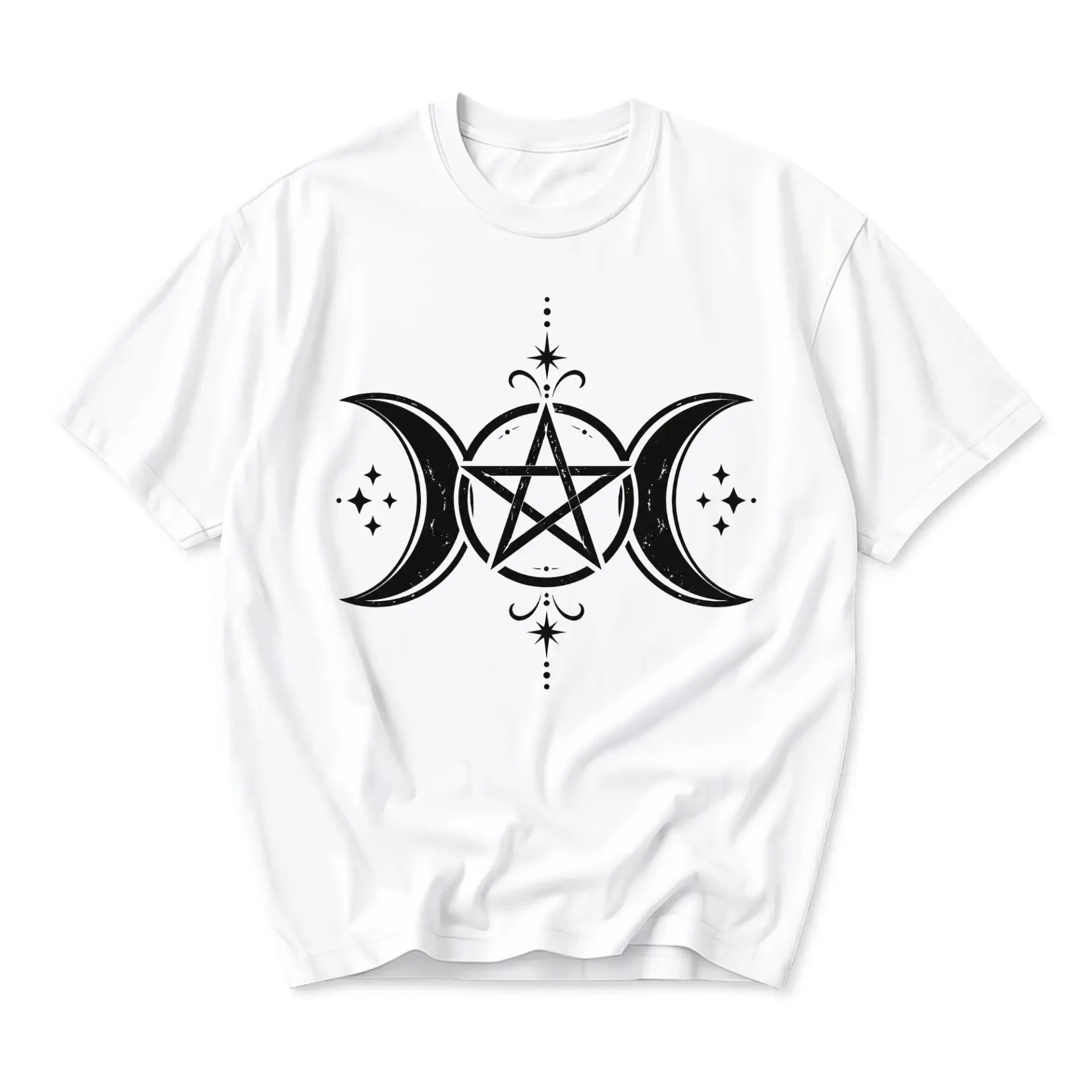 Graphic Tee Celestial Pentagram Moon Symbol Printed Unisex Cotton Shirt for Casual Everyday Wear and Style