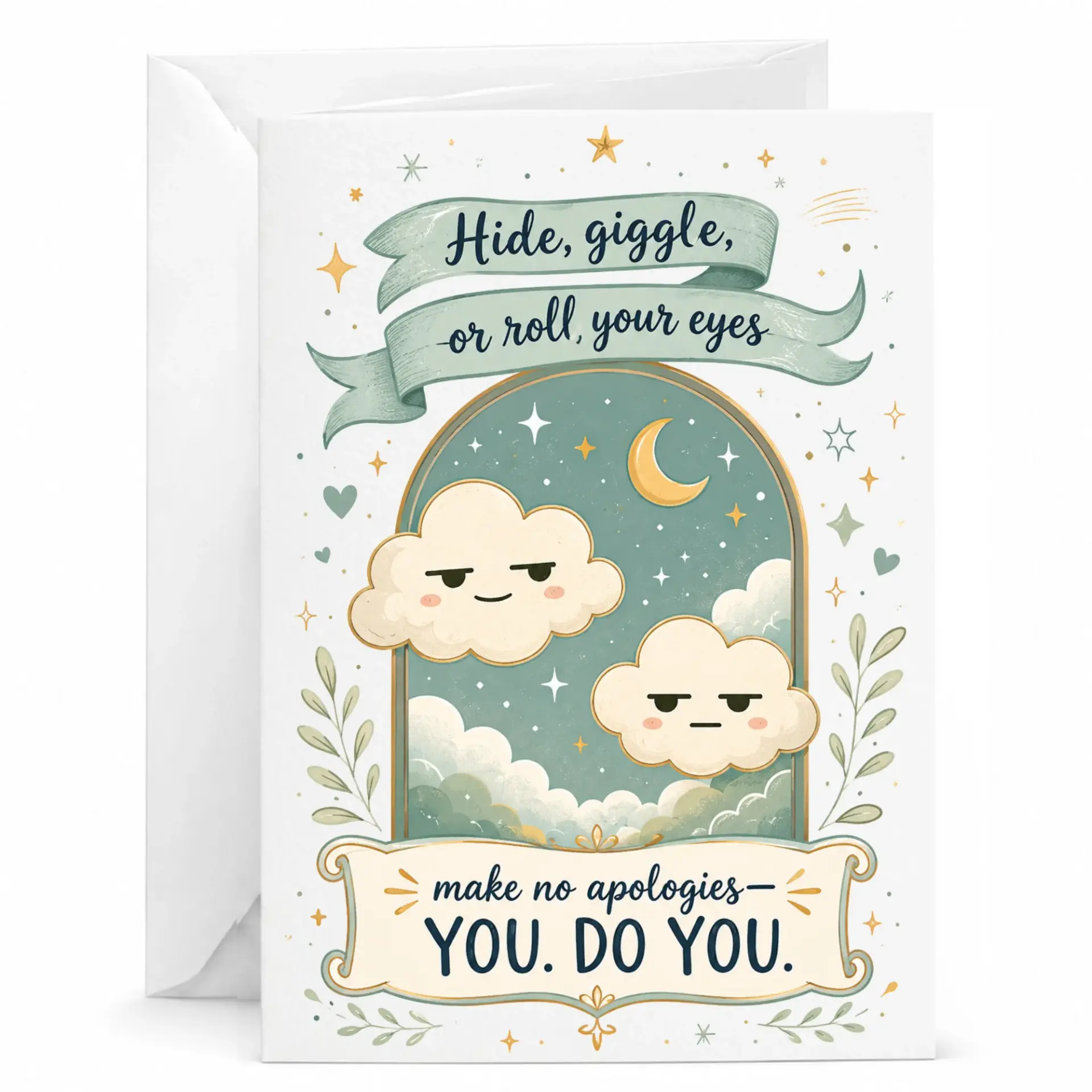 Funny Greeting Card Hide Giggle or Roll Your Eyes Motivational Quote Stationery for Friends and Family 5x7 Inch