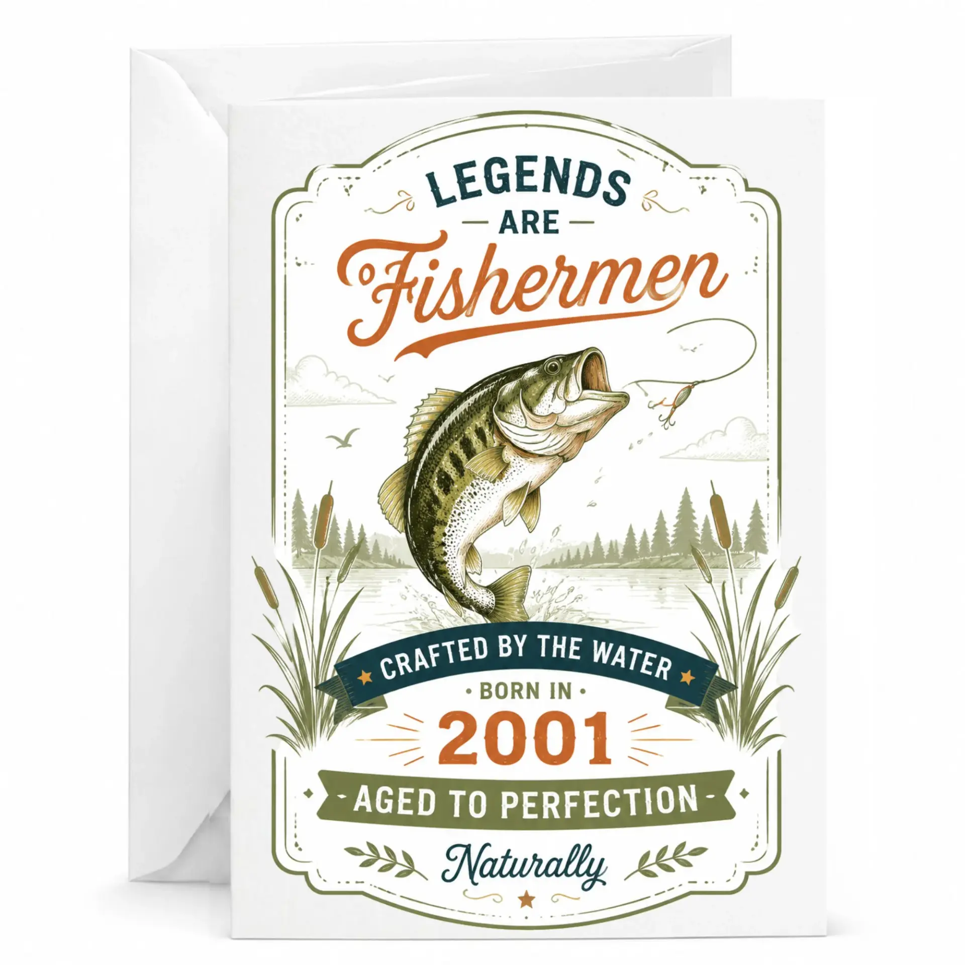 Birthday Card for Fishermen Born in 2001 Funny Fishing Themed Greeting Card with Envelope for Outdoor Enthusiasts