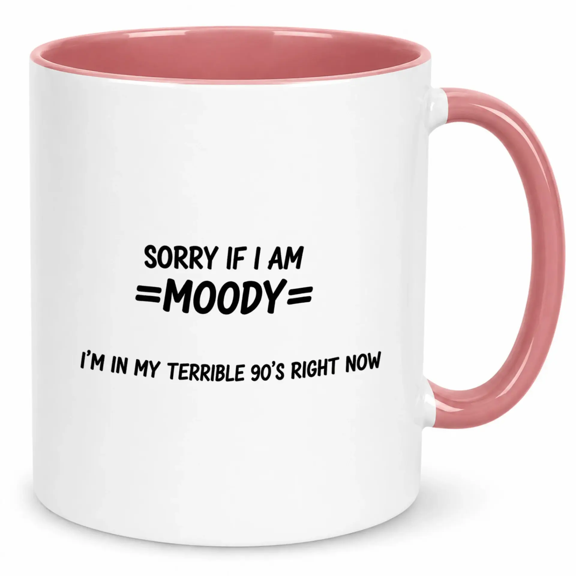 Funny Coffee Mug Sarcastic Mood Humor Ceramic Cup with Pink Handle and Interior for Home Office Gift