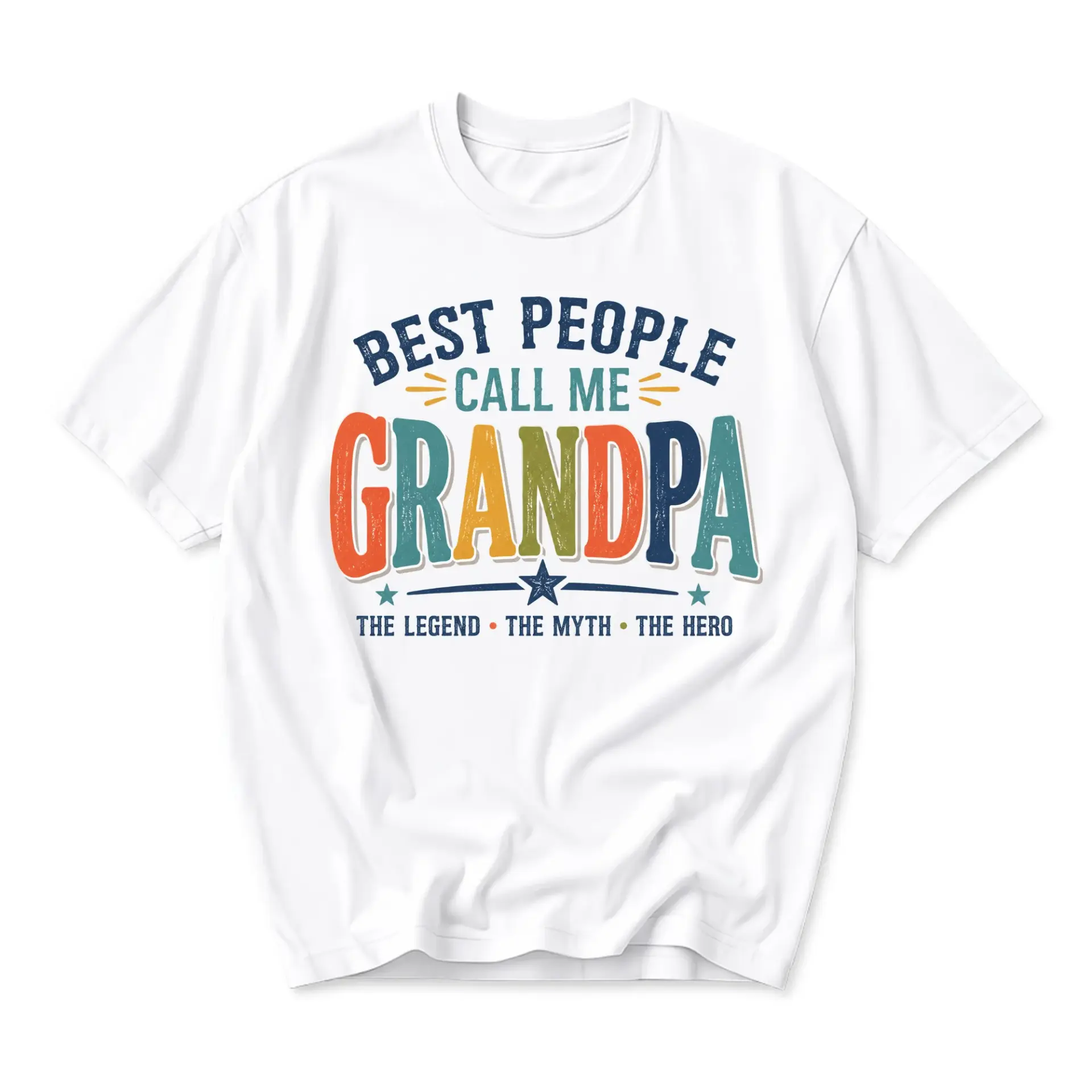 Funny Shirt Best People Call Me Grandpa the Legend the Myth the Hero Graphic Printed Unisex Casual Crew Neck T-Shirt