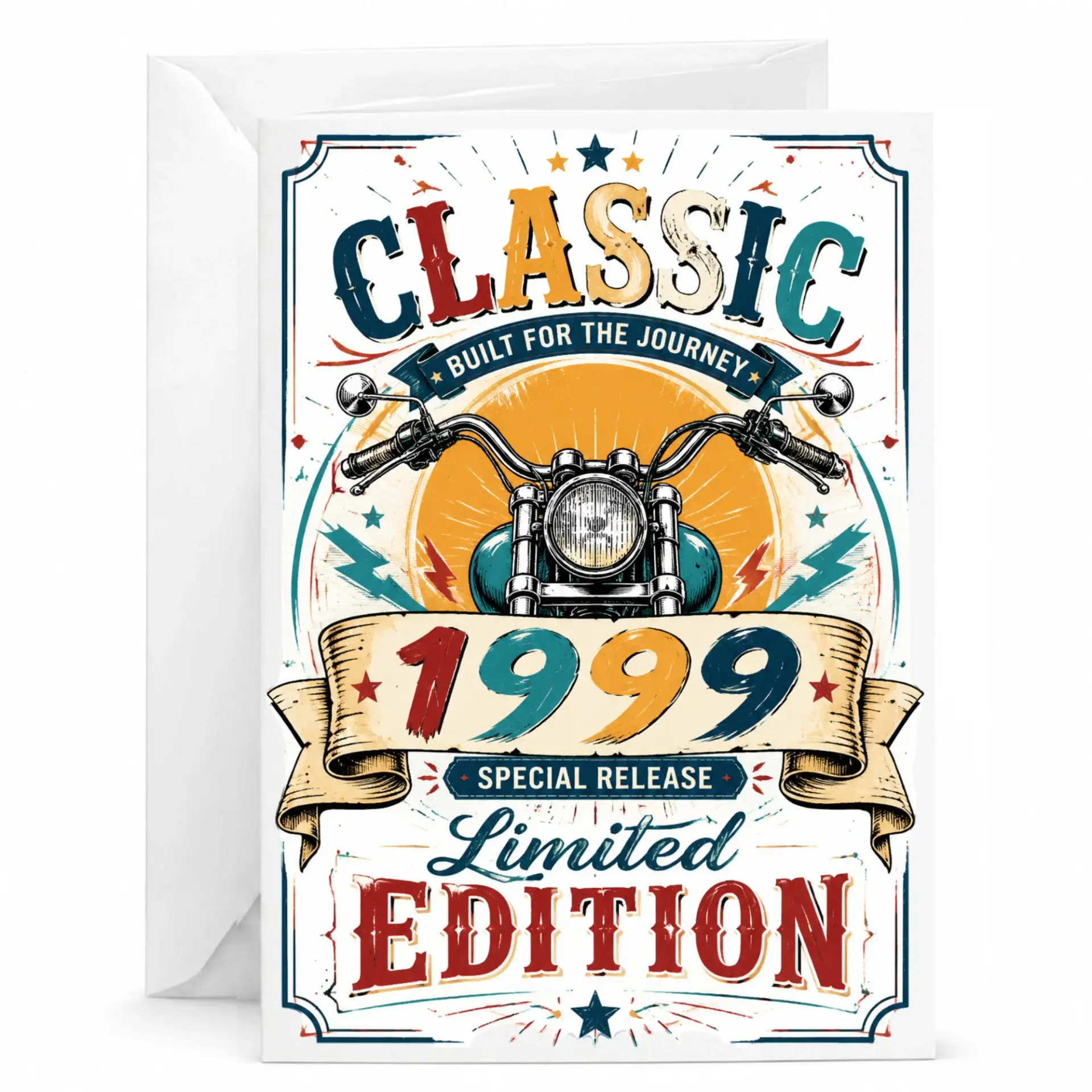 Birthday Greeting Card 1999 Classic Motorcycle Limited Edition Design for Milestone Birthday or Anniversary Celebration