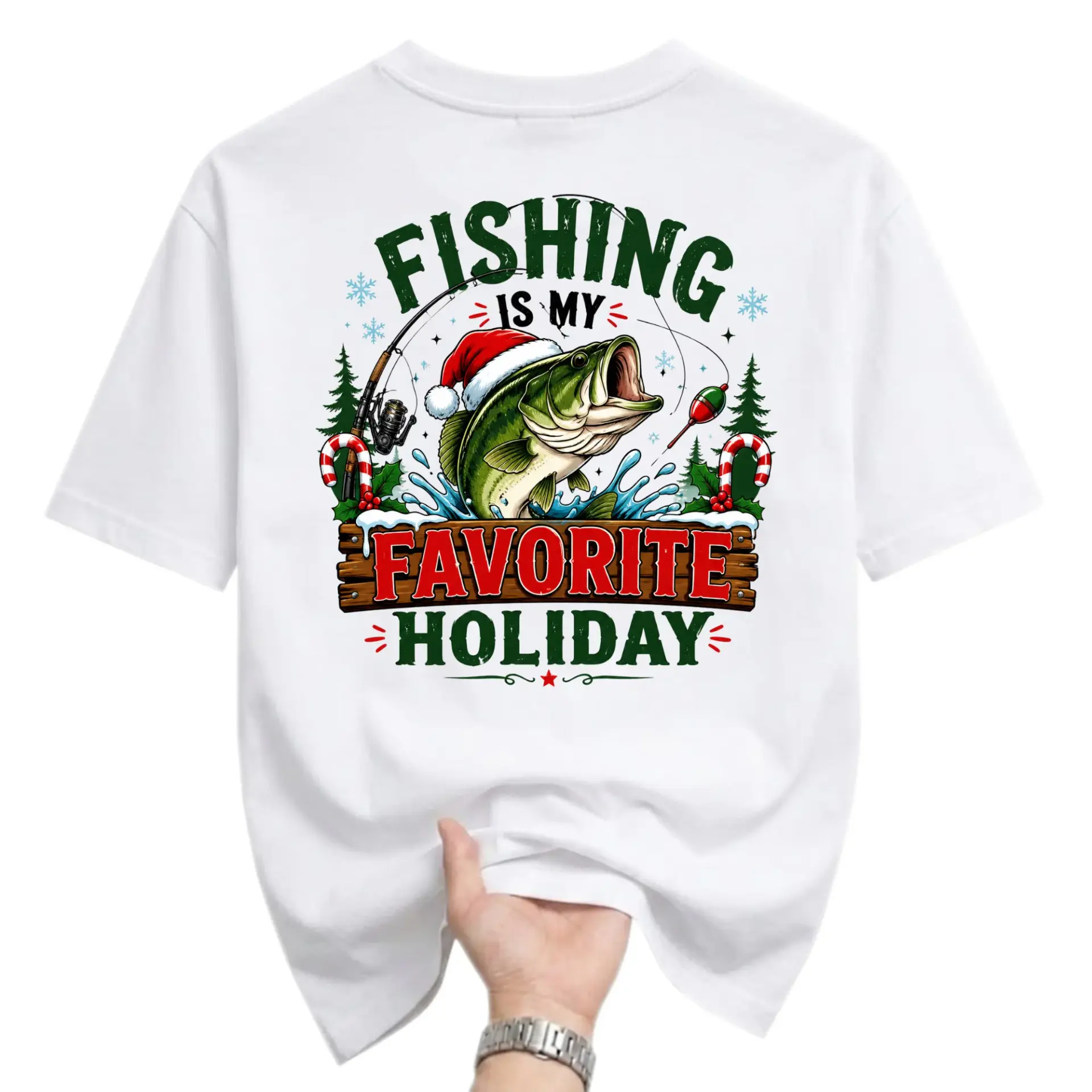Funny Shirt Fishing Is My Favorite Holiday Graphic Tee Seasonal Fish Outdoor Activity Crew Neck Casual Apparel