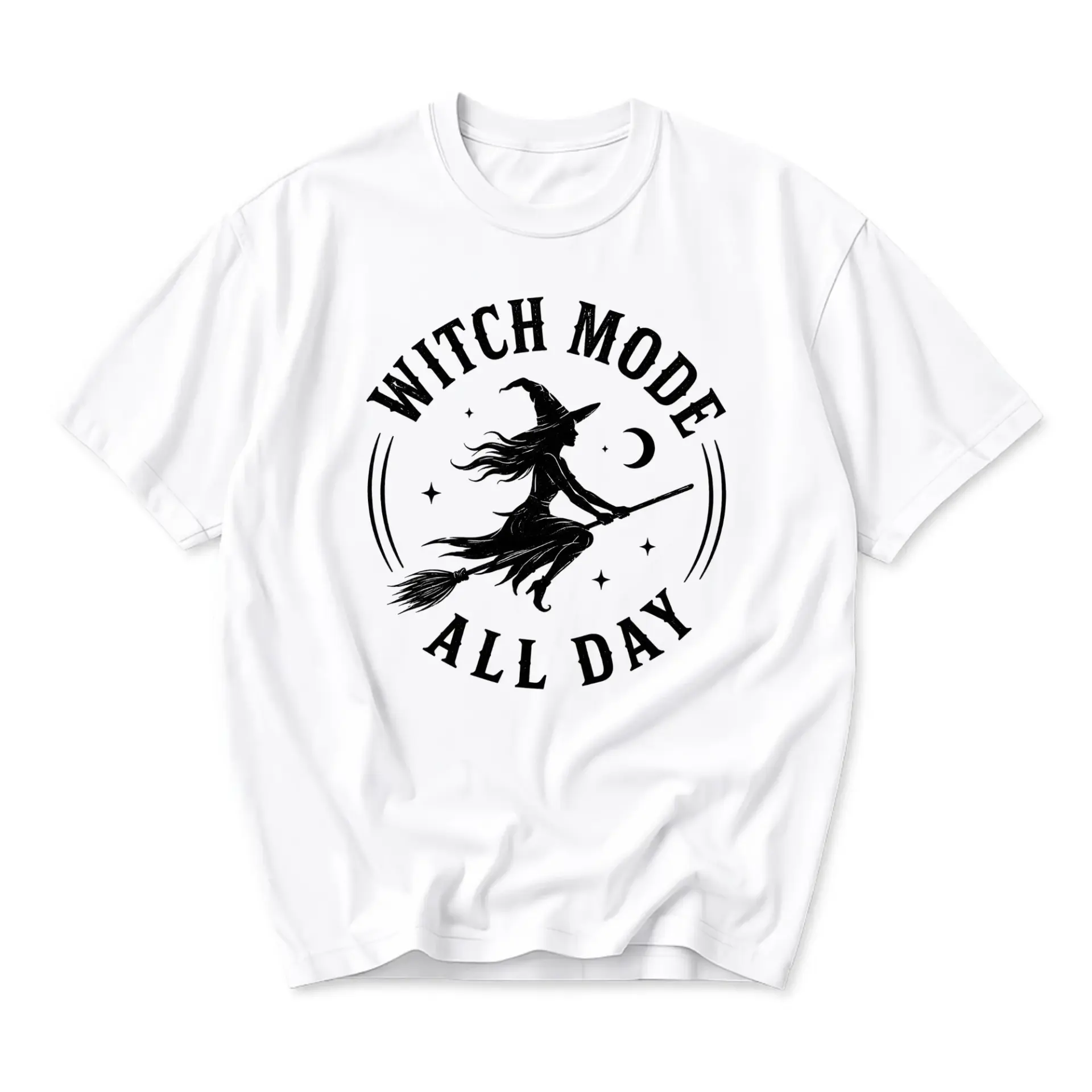 Graphic Tee Witch Mode All Day Unisex Crew Neck Short Sleeve Shirt for Casual Wear and Everyday Comfortable Outfit