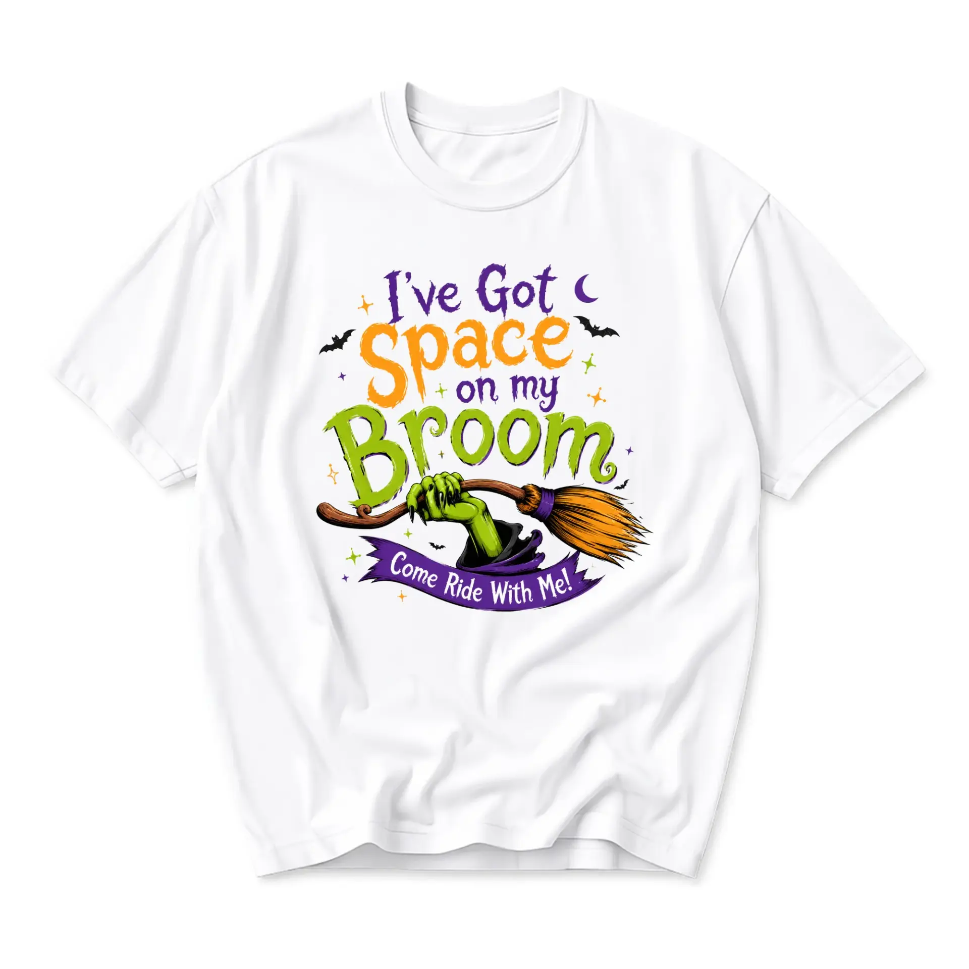Funny Shirt I Have Got Space on My Broom Graphic Tee Unisex Casual Crew Neck Holiday Themed Apparel White Short Sleeve