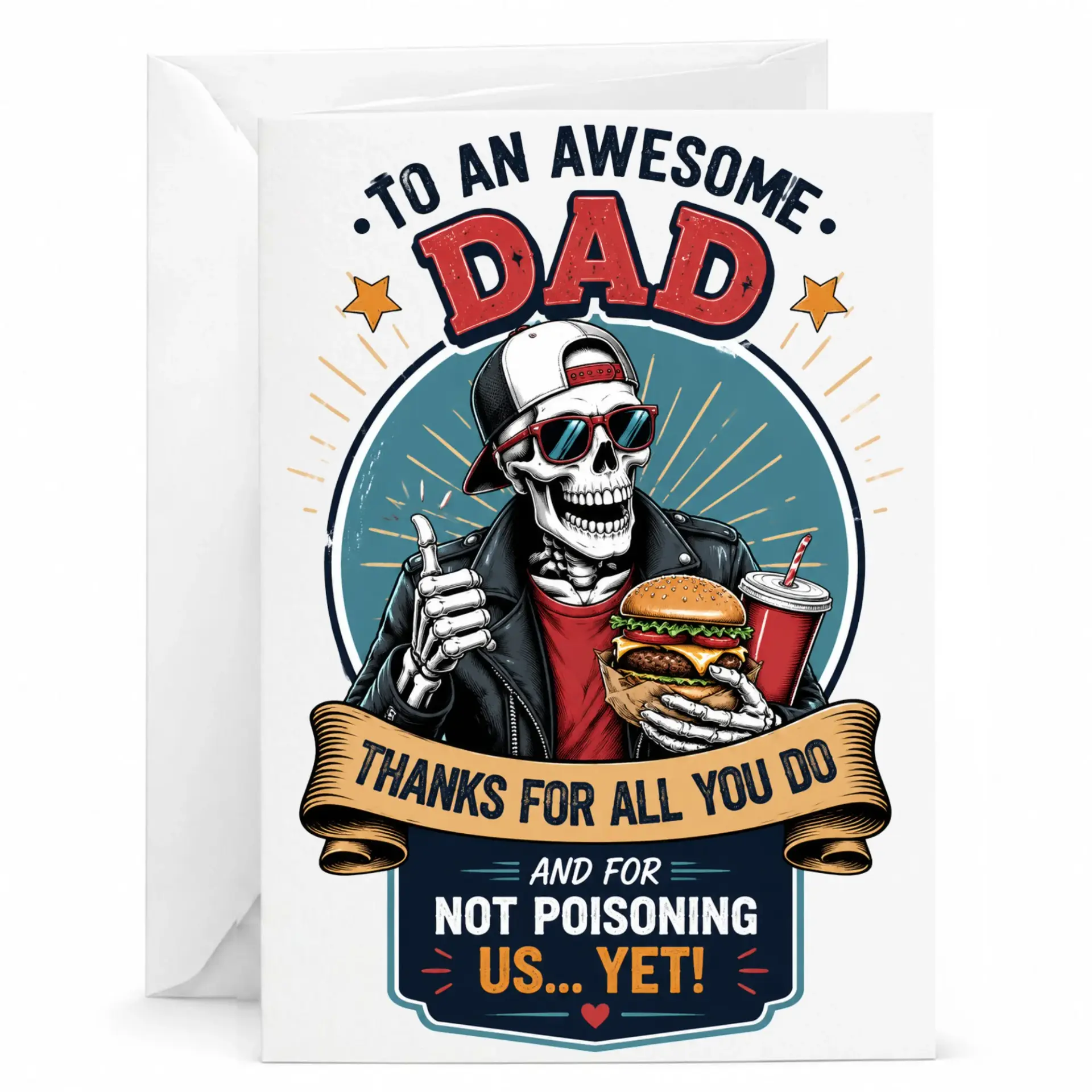 Funny Greeting Card for Dad Featuring Cool Skeleton Design and Humorous Birthday or Father Day