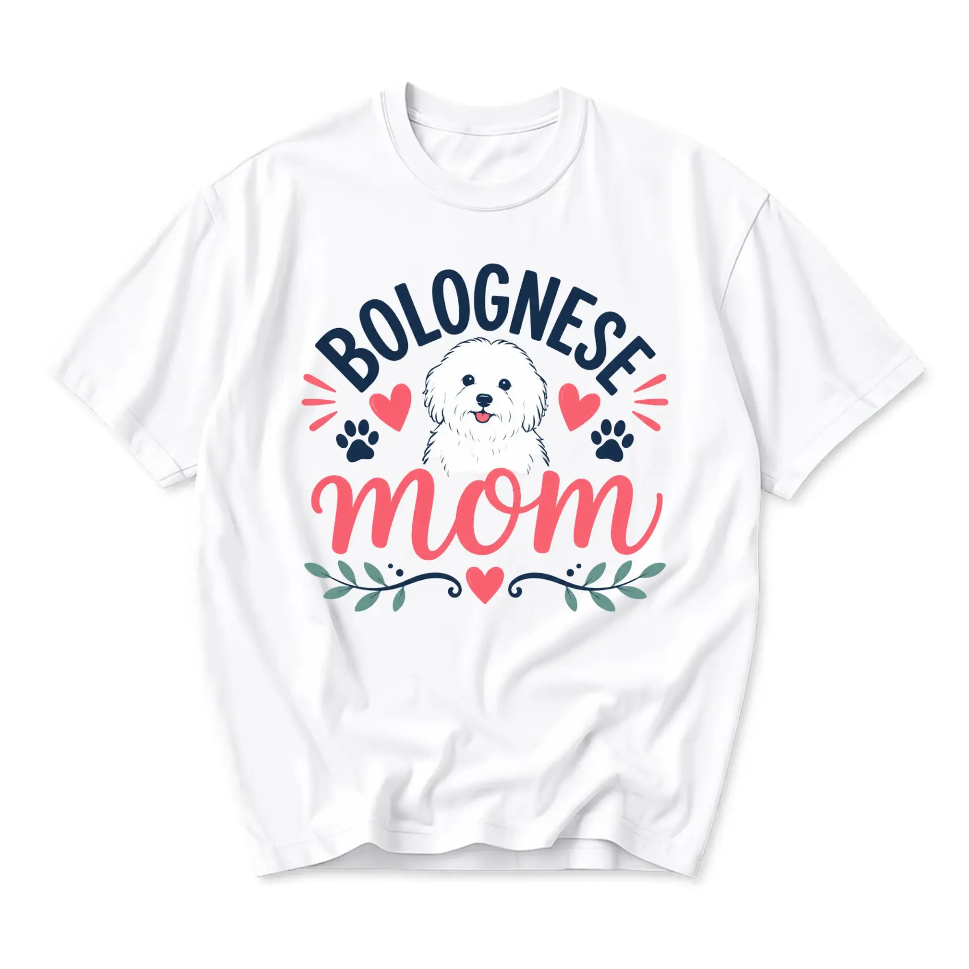 Graphic Tee Bolognese Mom Dog Lover Shirt Cute Pet Print Casual Cotton Blend Unisex Crew Neck Top White
