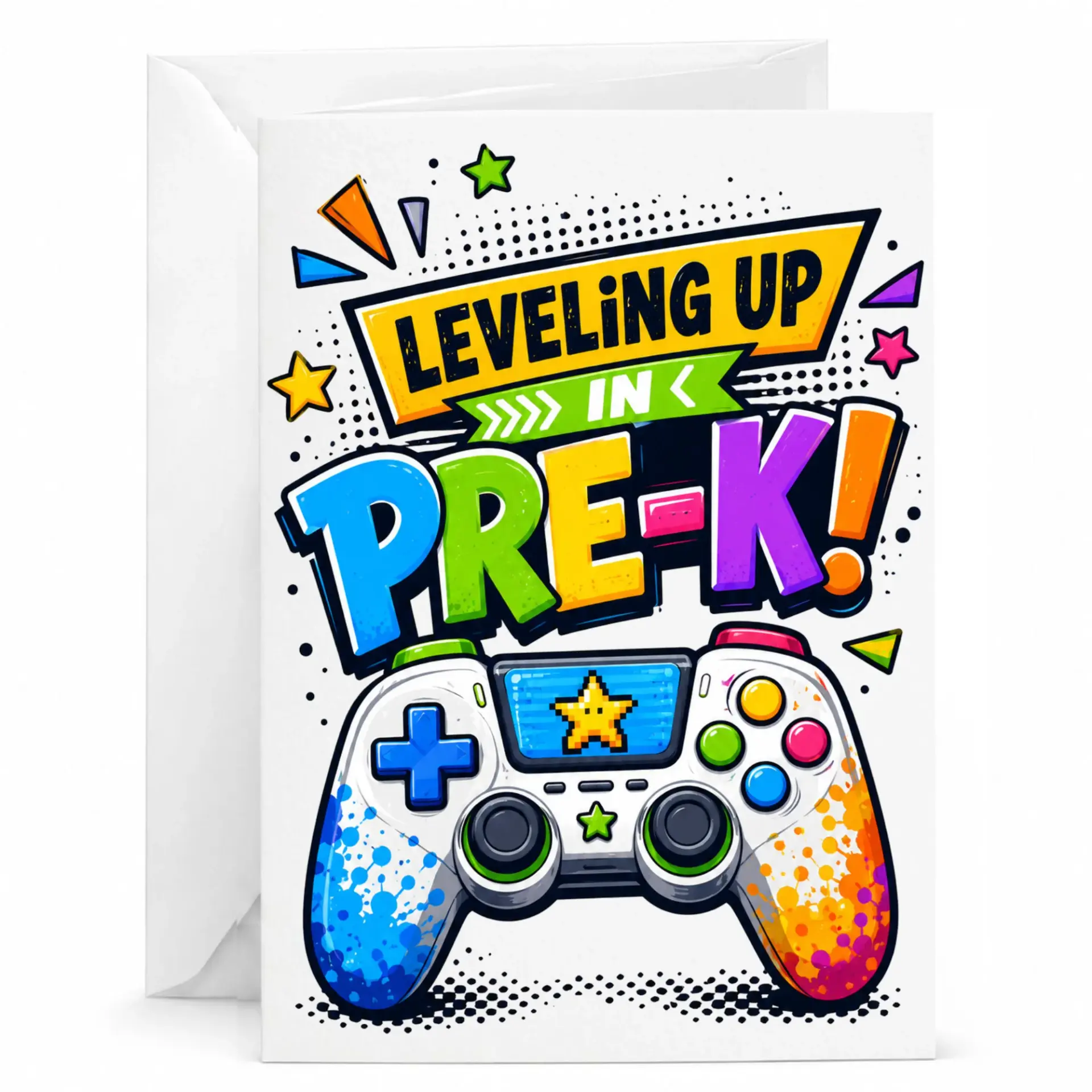 Greeting Card Leveling up in Pre-K Design Colorful Video Game Graphic for and Achievement