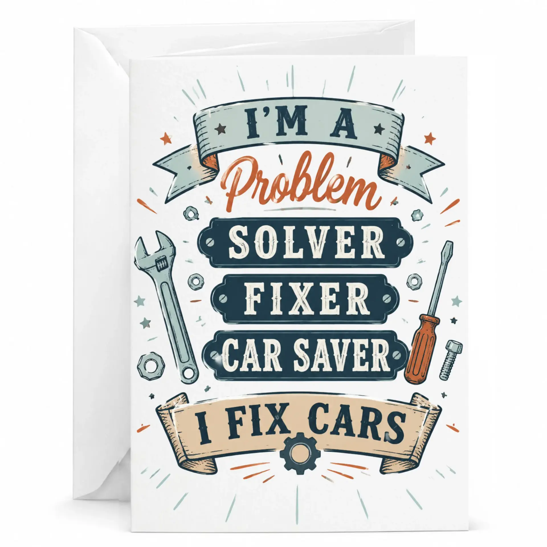 Funny Mechanic Birthday Card, Problem Solver Fixer Car Saver Greeting Card, Automotive Enthusiast Appreciation Note