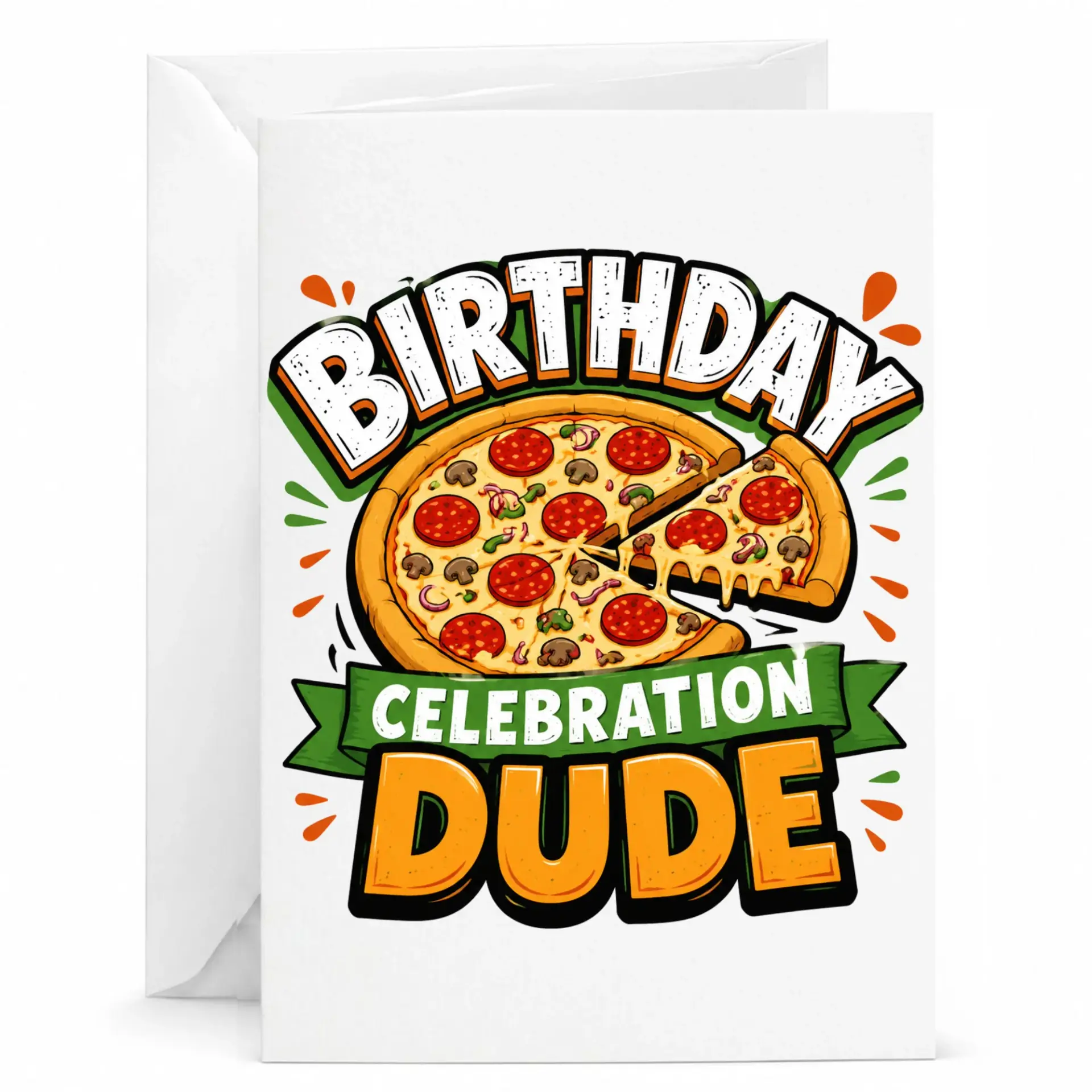 Birthday Card Pizza Design Funny Greeting for Friends and Family 5x7 Inches Folded