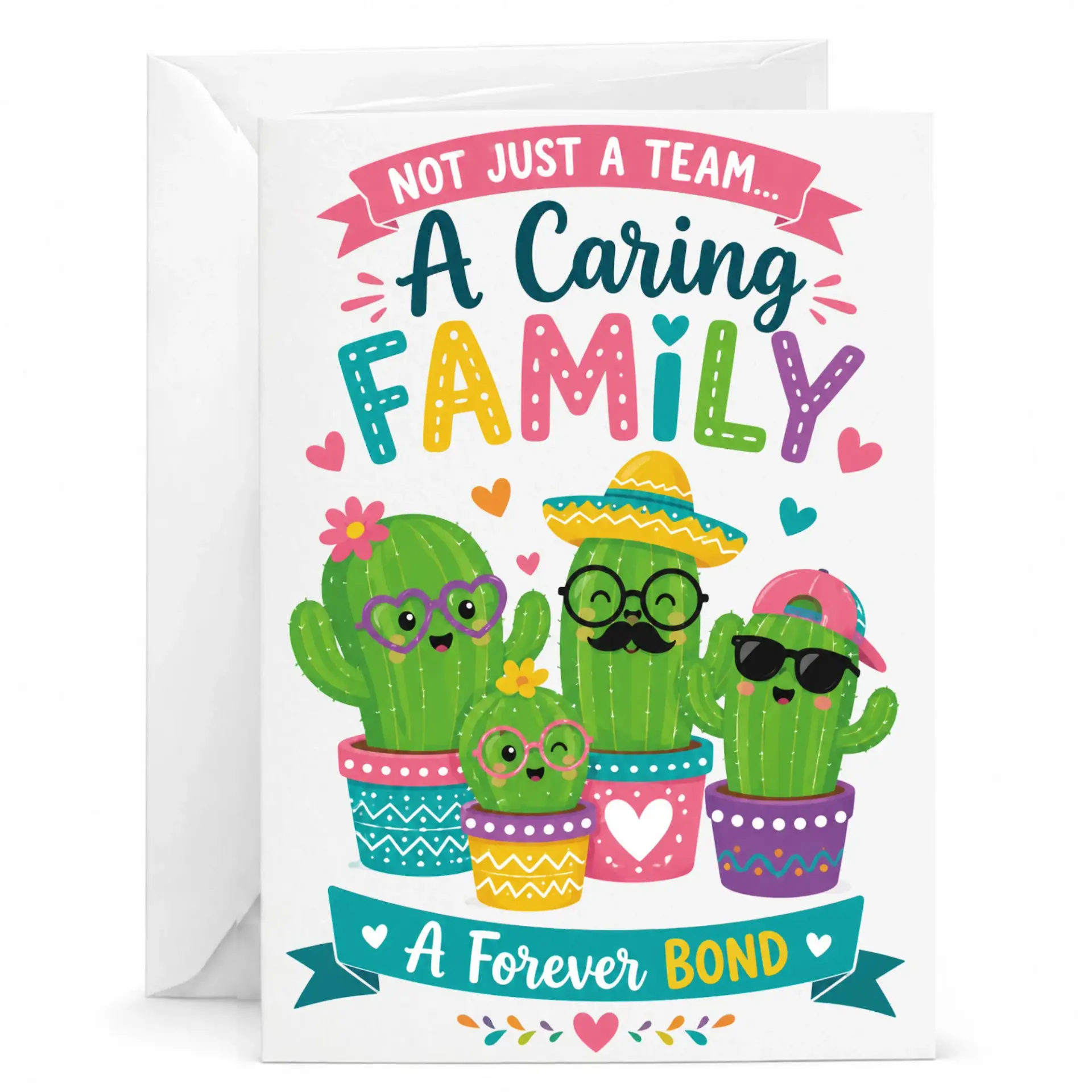 Greeting Card Featuring Cute Family Characters with Heartfelt for Appreciation and