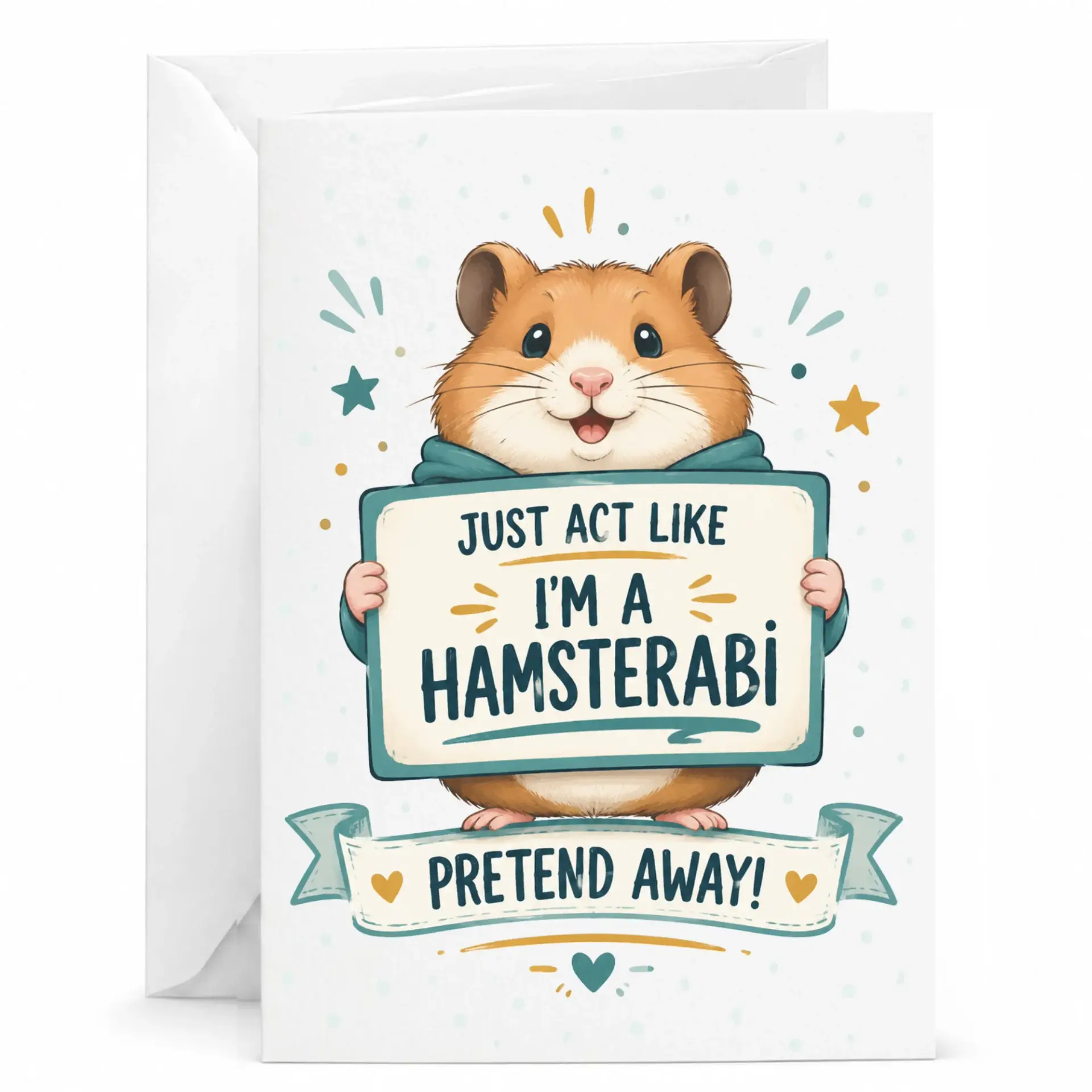 Funny Hamster Greeting Card with Envelope Cute Pun Animal Illustration for Birthdays or Just Because 5x7 Inches