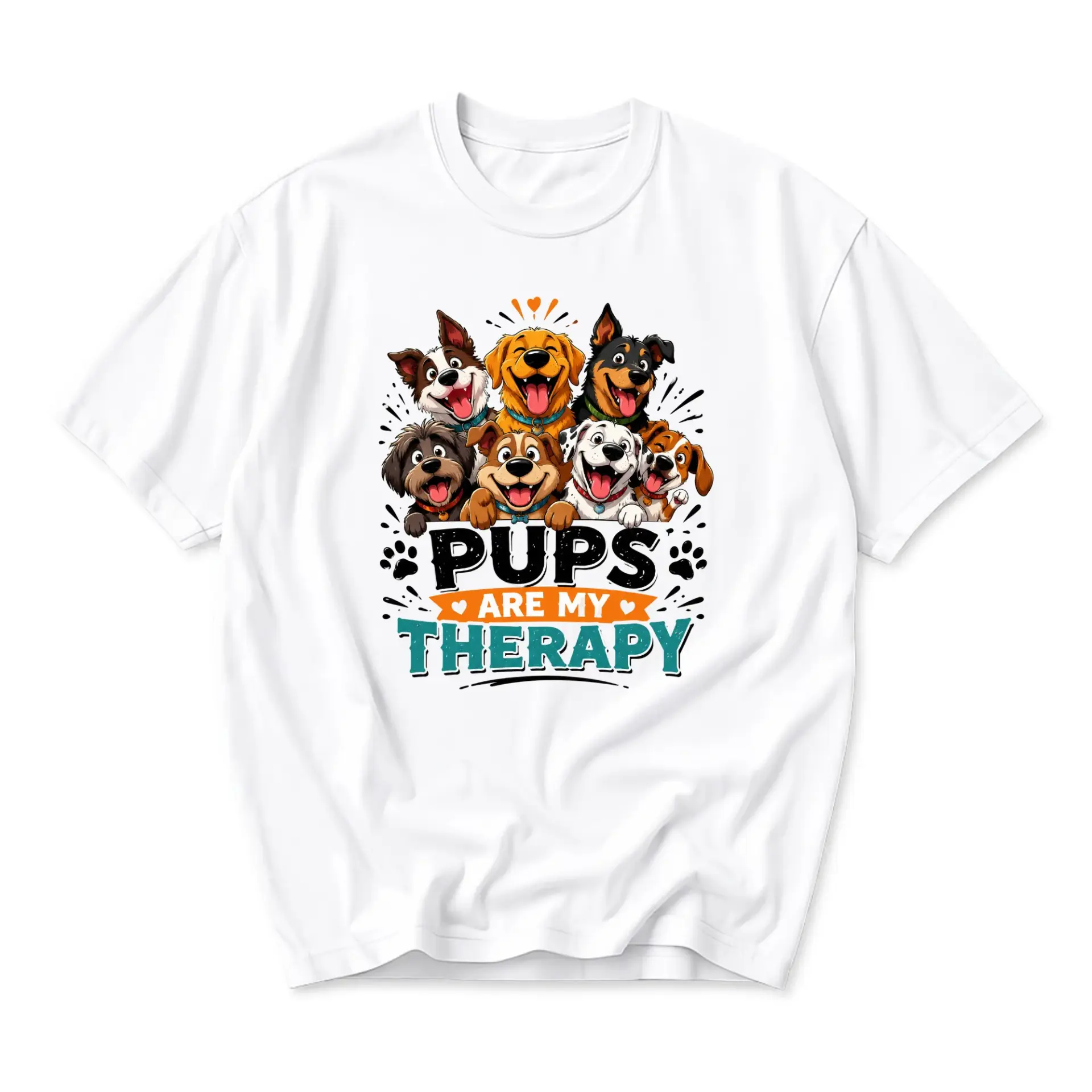 Graphic Tee Pups Are My Therapy Dog Lover Unisex Cotton Shirt for Casual