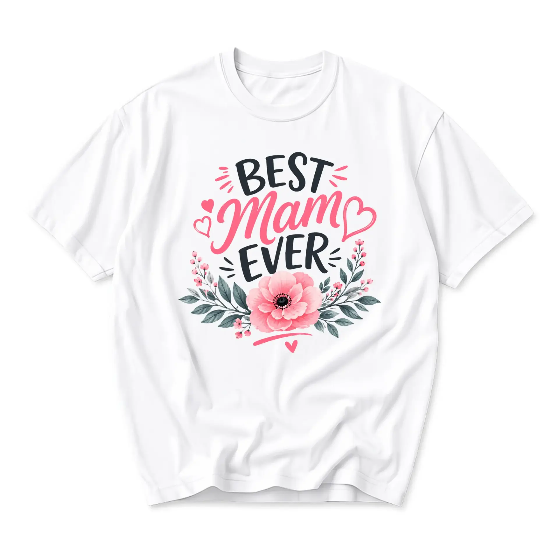 Graphic Tee Best Mam Ever Floral Design Unisex Cotton Blend Short Sleeve Crew Neck Casual Everyday Shirt White