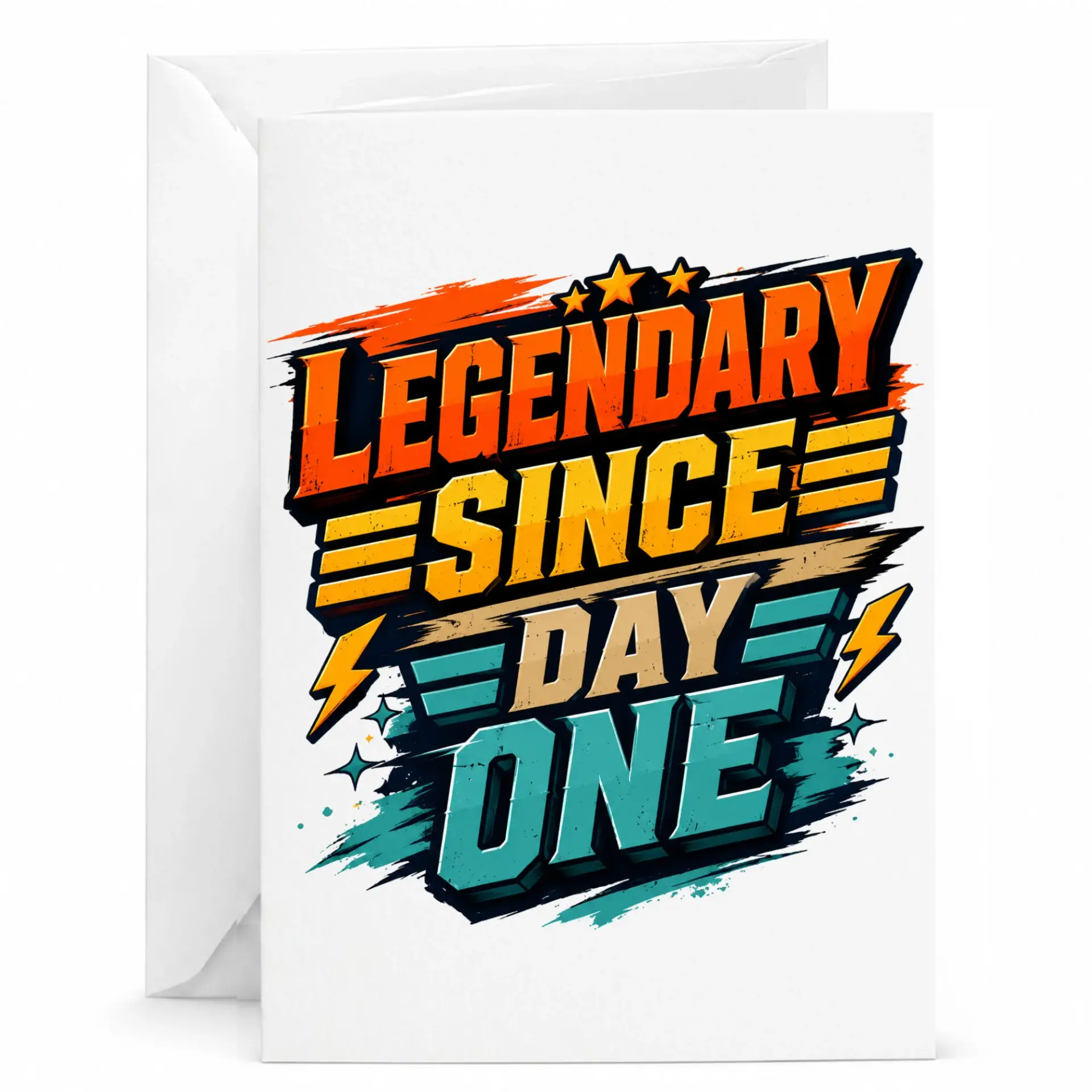 Birthday Greeting Card Legendary Since Day One Vintage Style Graphic Design 5x7 Folded Note Card with Matching Envelope