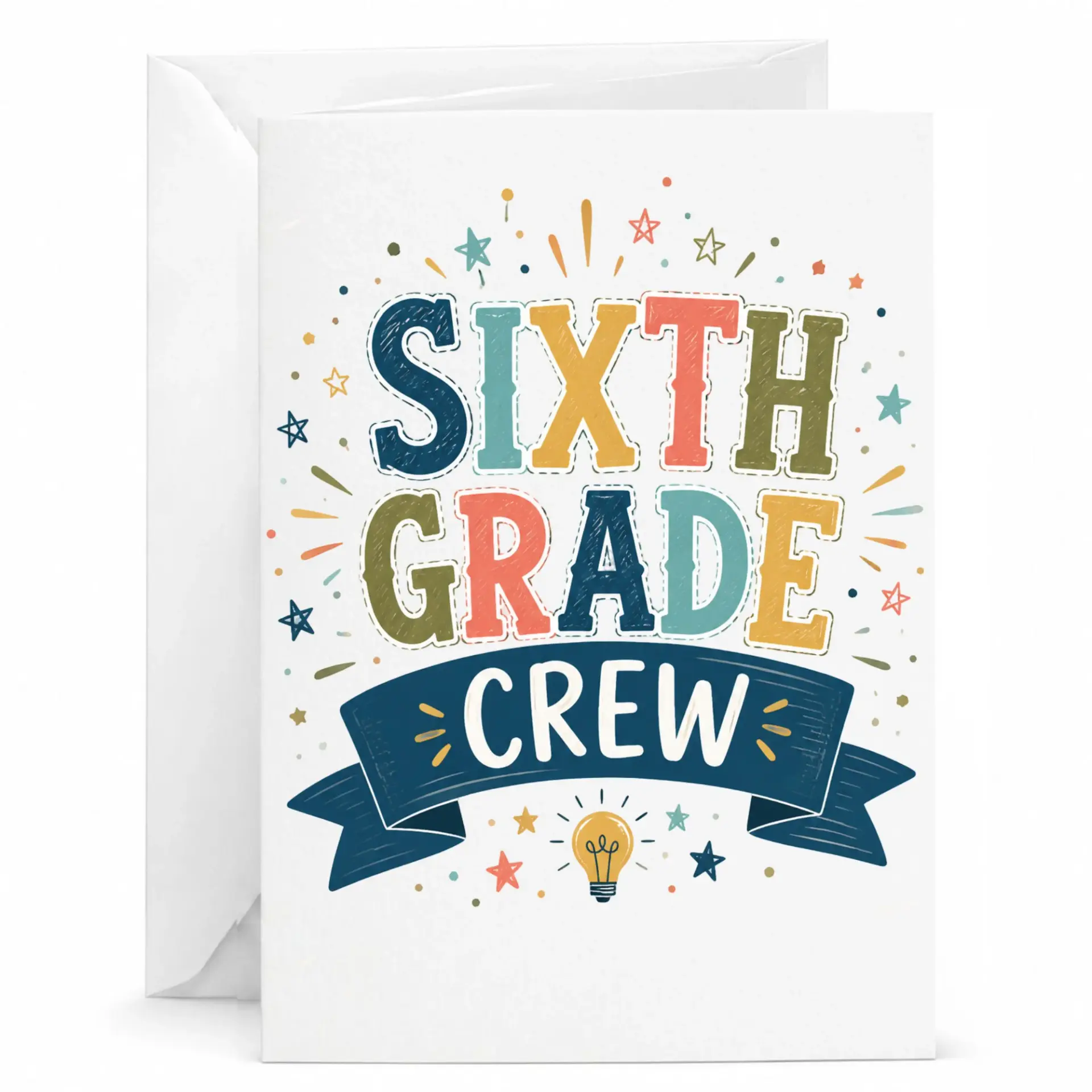 Greeting Card Sixth Crew Fun Colorful Typography Design for Accomplishments and Celebrations 5x7 Inches Folded