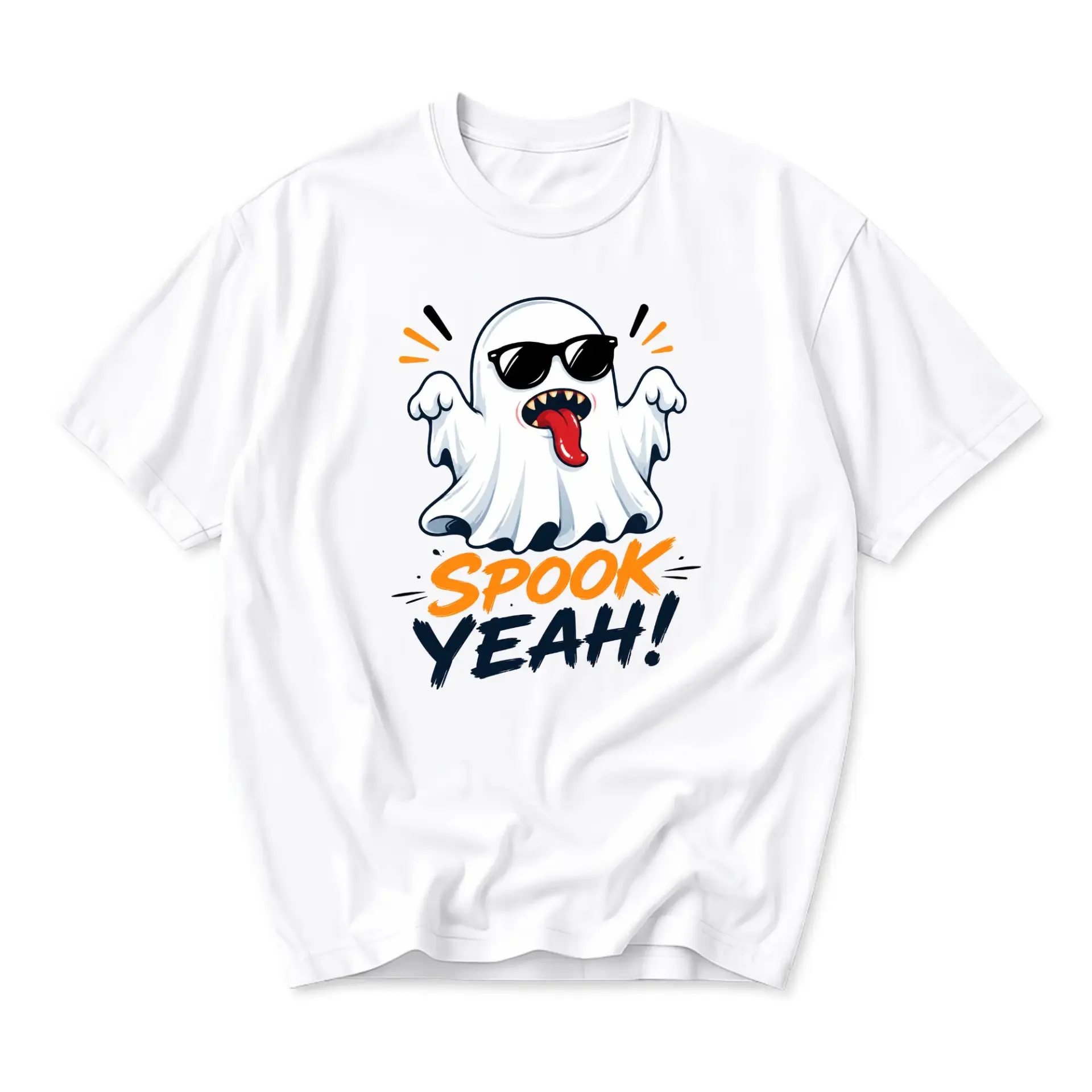 Graphic Tee Unisex Crew Neck T-Shirt Featuring Cool Ghost Character Illustration and Spook Yeah Typography Print
