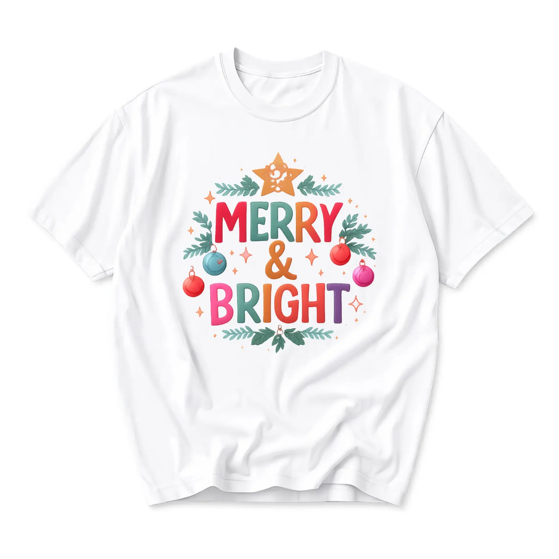 Graphic Tee Merry and Bright Christmas Holiday T-Shirt Unisex Crew Neck